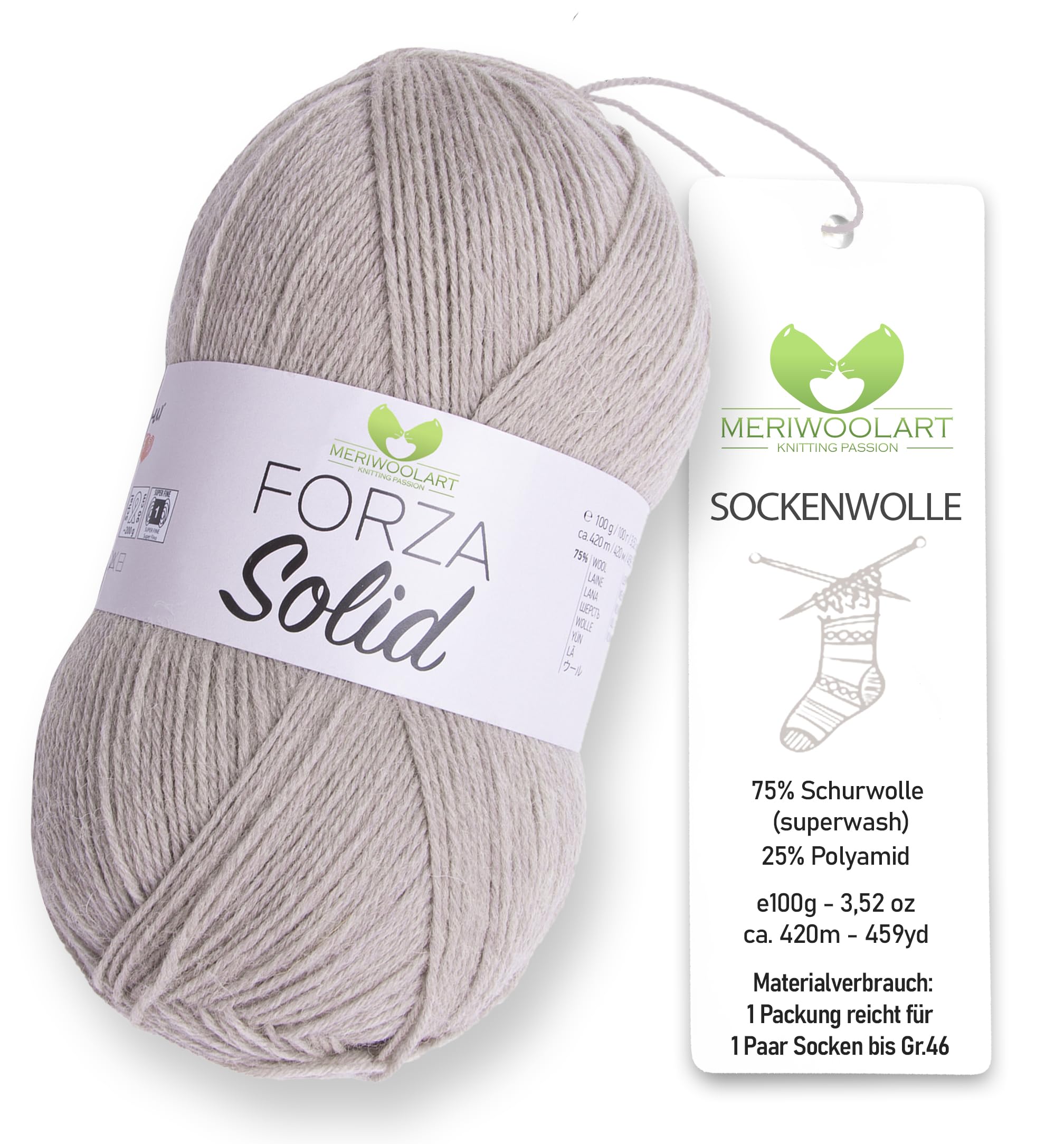 MERIWOOLARTMeriWoolArt® Sock Wool 4-Ply - 100 g Merino Wool Yarn for Knitting & Crocheting, 75% Virgin Wool (Superwash), 25% Polyamide, 420 m - Ideal for Socks for Men and Women, Sweaters & Cardigans 4605