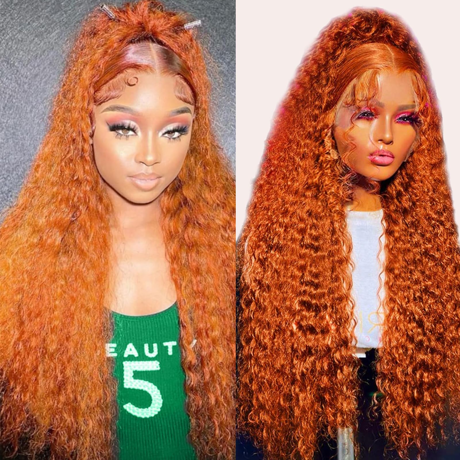 Ginger Wig Human Hair Deep Wave Wig 13x6 HD Frontal Curly Orange Lace Front Wigs Human Hair Pre Plucked 200 Density Glueless Wigs for Women Wet And Wavy 20 Inch