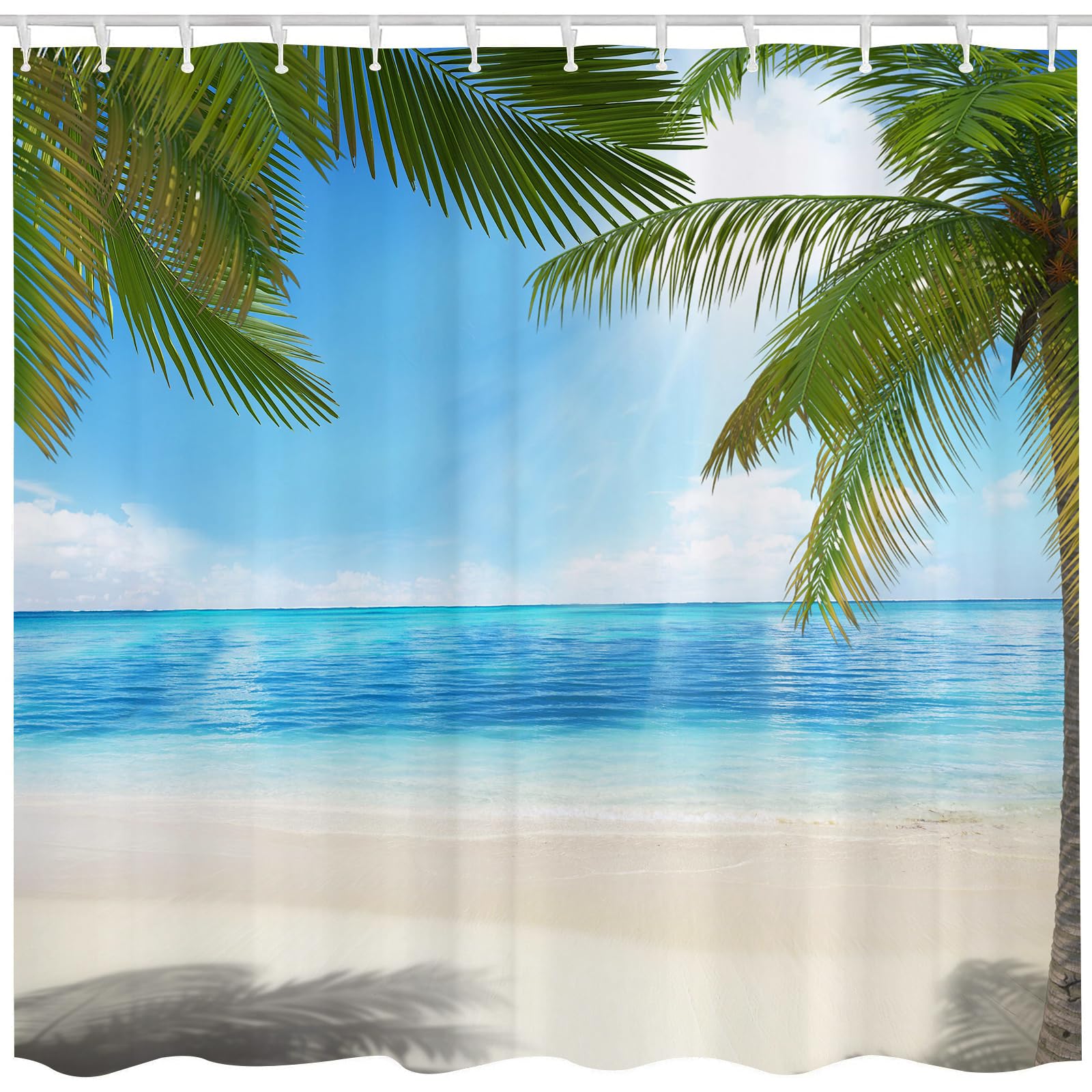 Qucarder Men's Sky Blue Beach Scene Shower Curtain 3D Bath Curtain Waterproof Shower Curtains For Bathroom Decor With Hooks 72X72 Inch