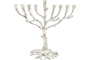 The Dreidel Company's Rustic Gold-Finished Tree of Life Menorah for an Enchanting Hanukkah Celebration