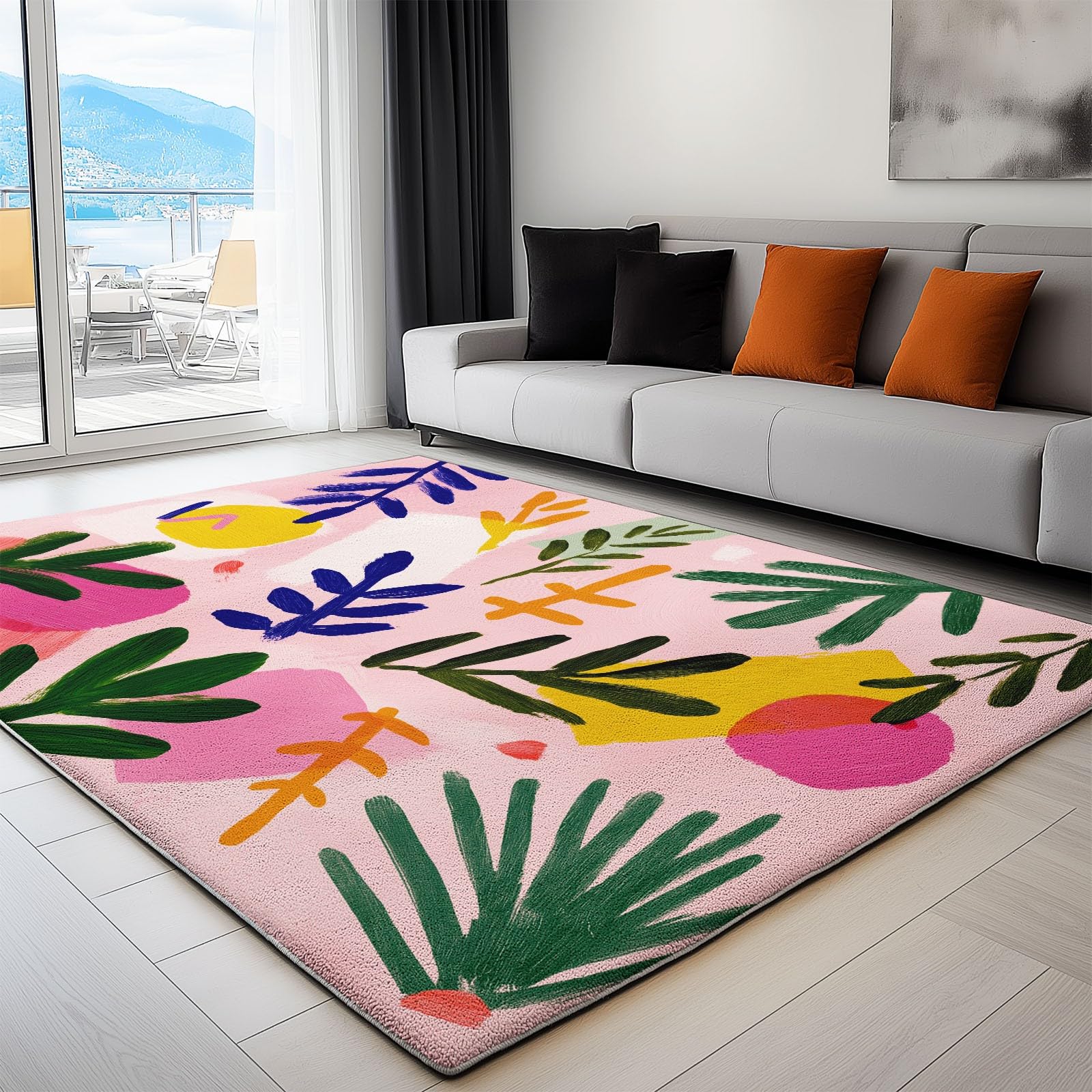 Generico Dywan 160 x 230 cm - Można prać z krótkim włosiem, duże prostokątne dywaniki abstrakcyjne tekstury roślin linia, wejście do domu drzwi antypoślizgowe składane salon różowy