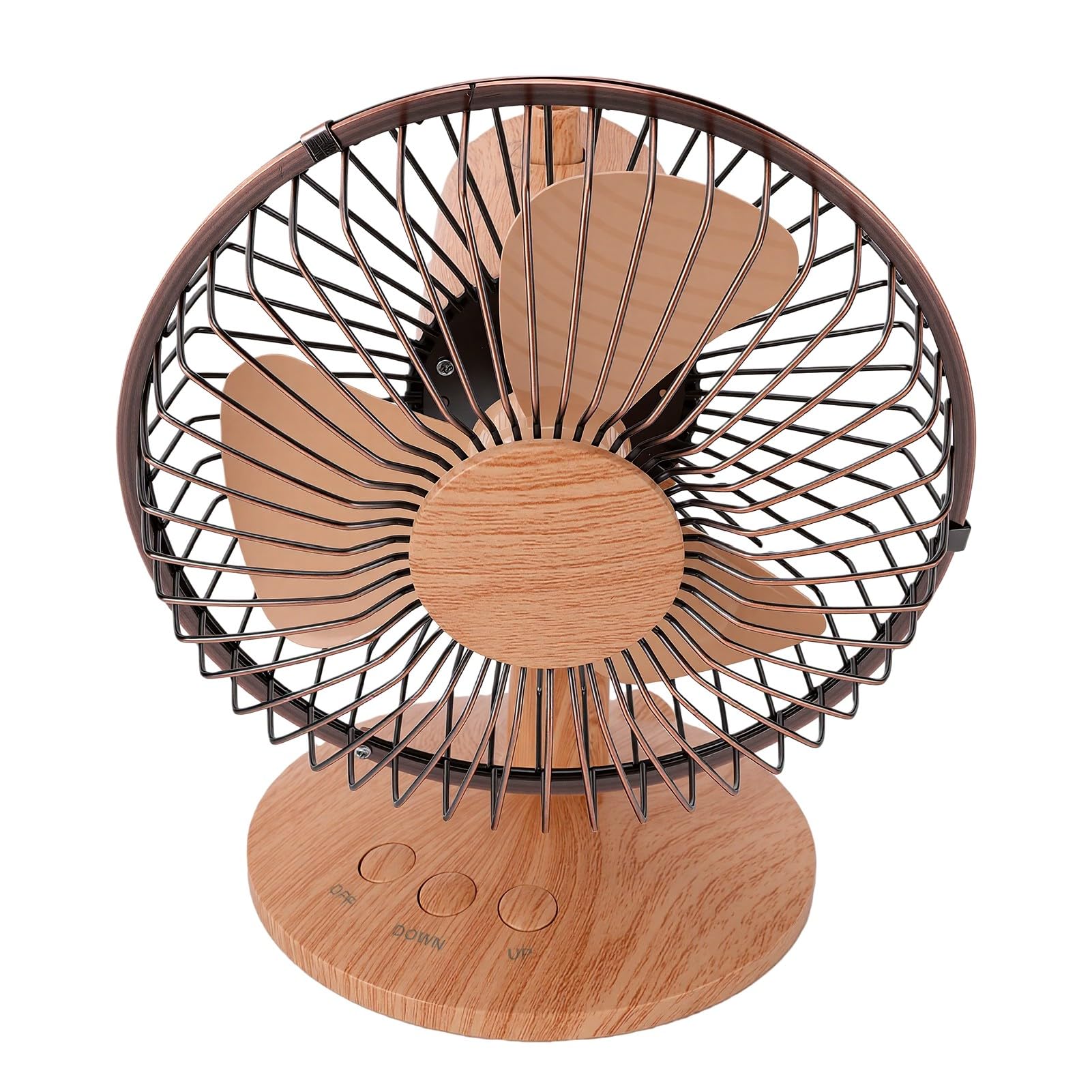 Sxhlseller Ventilador de Escritorio Pequeño, Ventilador de Mesa Oscilante Portátil de 2 Velocidades con Apariencia de Veta de Madera, Mini de Refrigeración con Doble Alimentación USB o Funciona con