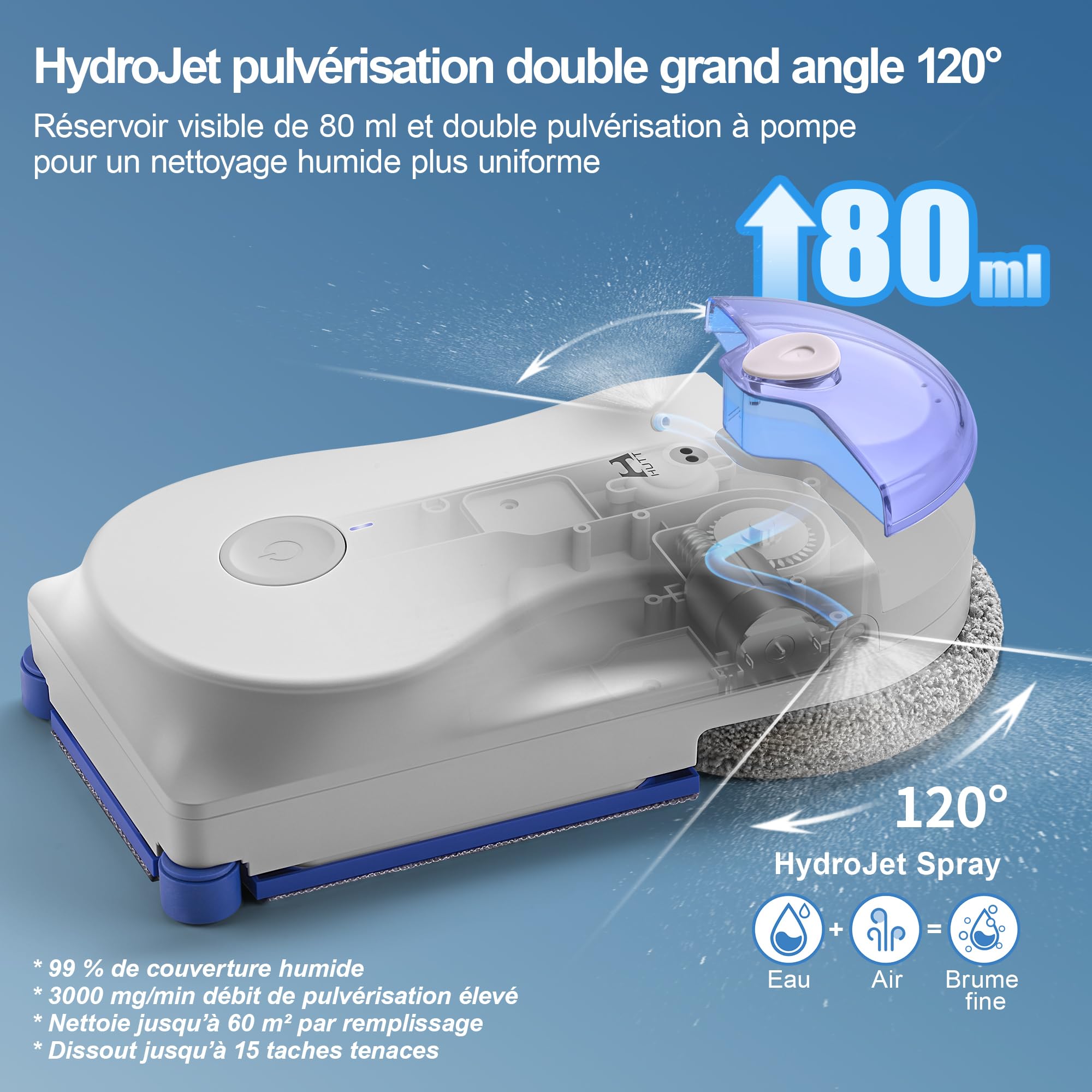 Hutt 10 / R10 Robot Laveur Vitres, Robot Nettoyeur de Vitres avec Système de Nettoyage Hybride Humide/Sec, 7000Pa, Double Spray HydroJet, Navigation NAVI 7.0, Châssis 3D Flottant, Boîte de Rangement