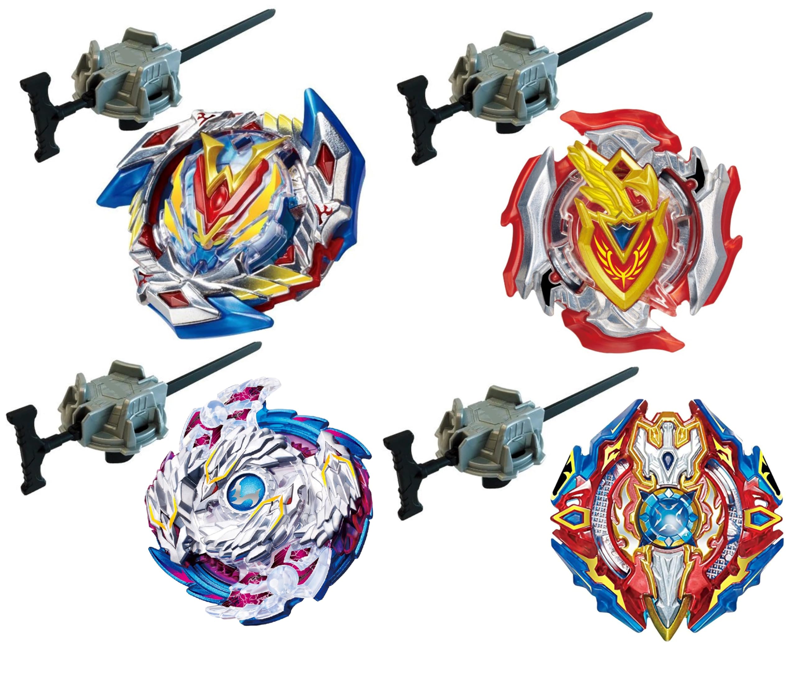 Battle Top Metal Fusion Clash of Speed with Winning Warrior,Zet Achiles,Hell Salamdeer,Emperror Forneeus Top Set (Pack of 4)