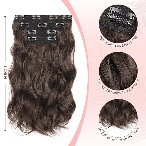 Miniatura 9 de Extensiones de cabello rubio ceniza con clip, 4 piezas de extensiones de cabello sintético largo, extensiones de cabello rizado con clip en cabello