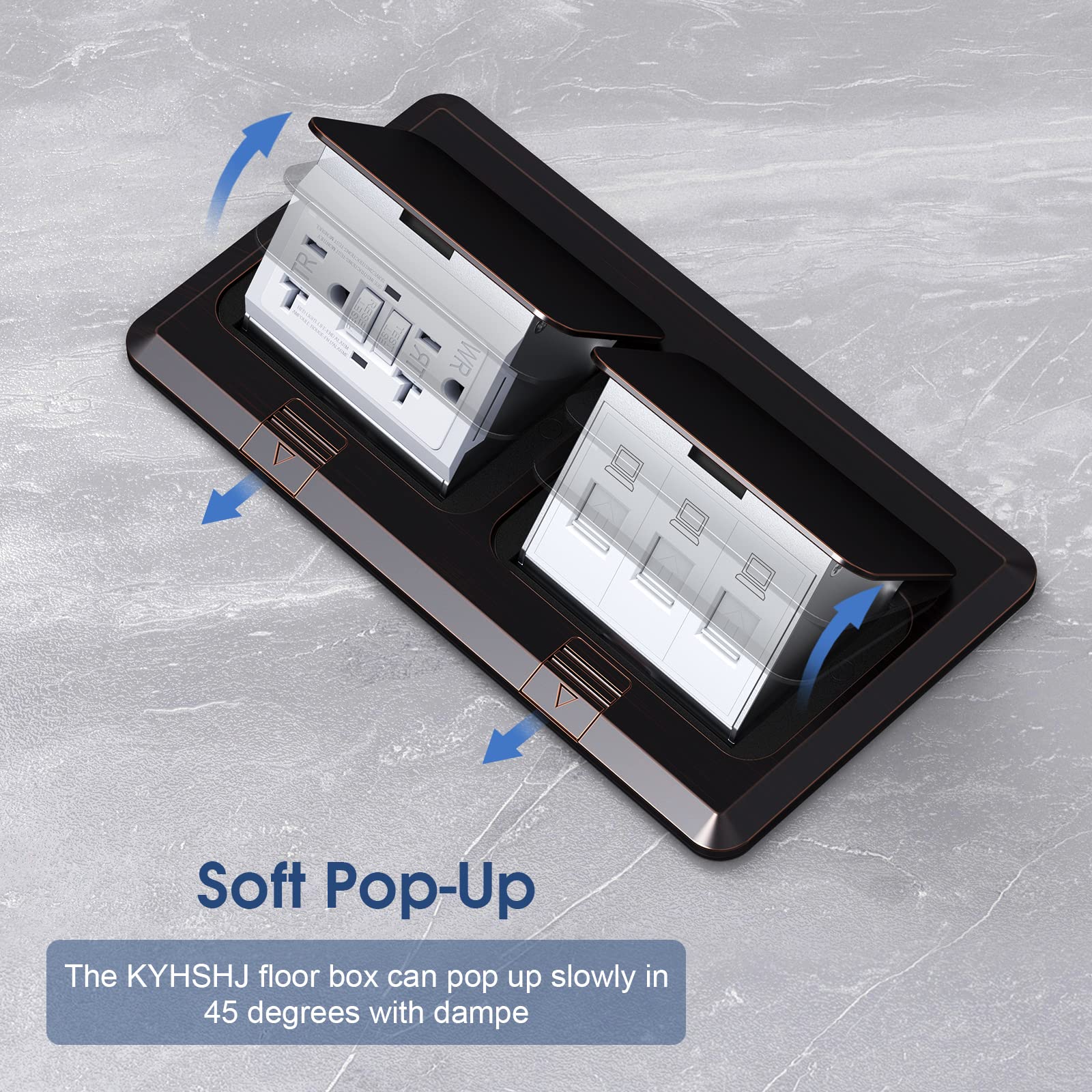 Doppel-Pop-Up-Steckdosen-Set, 20 A, Edelstahl, GFCI-TR Buchse, 3-Port-RJ45-Datacom-Buchse, ölgeriebene Bronze