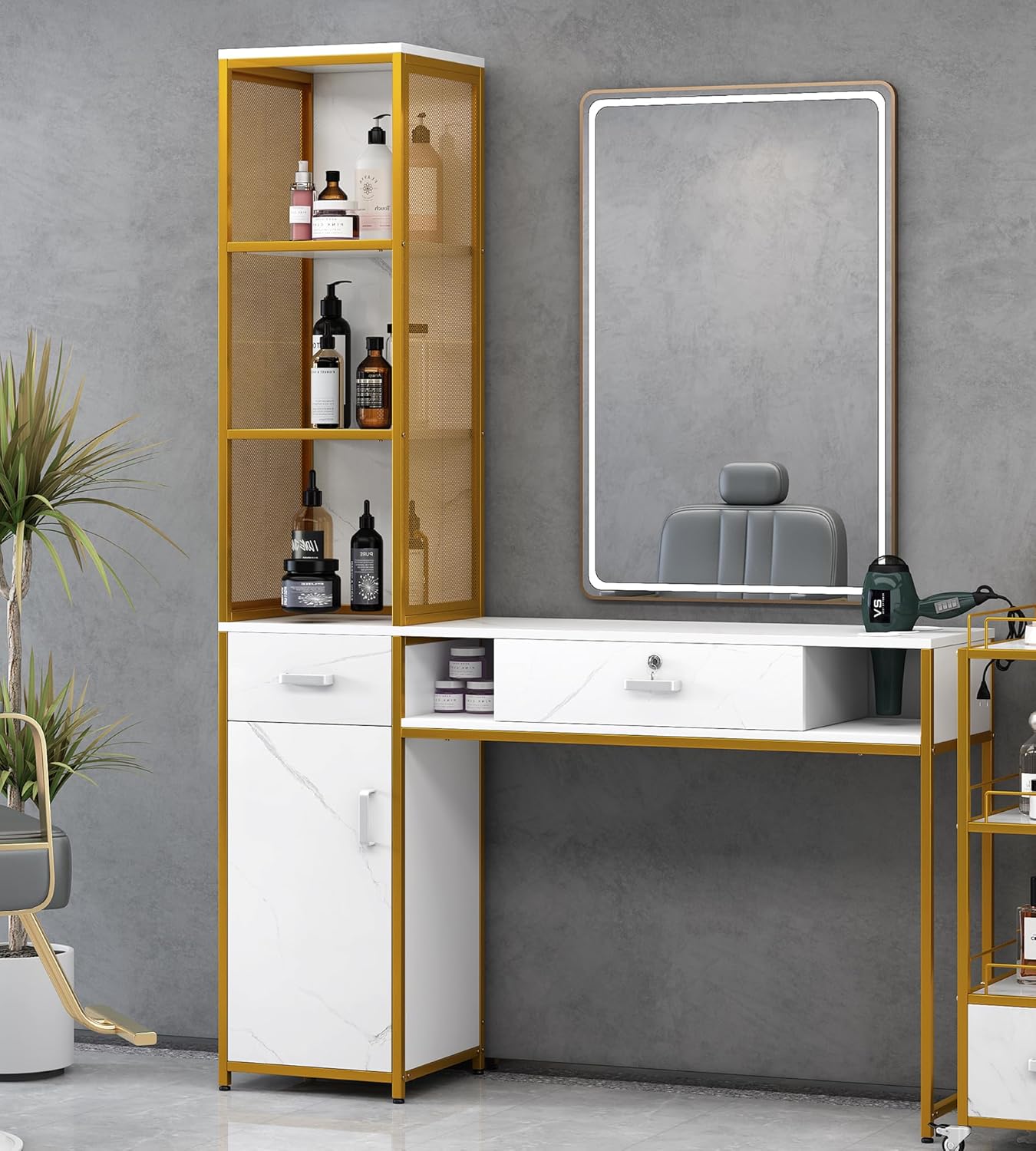 Amazon.com: Barber Salon Storage Cabinet, Locking Styling Station ...