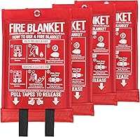 MIMEAQIER Fire Blanket 4-Pack, 40x40" Fiberglass Emergency Suppression for Kitchen, Grill, Home, Camping - No Mess, Easy Deploy