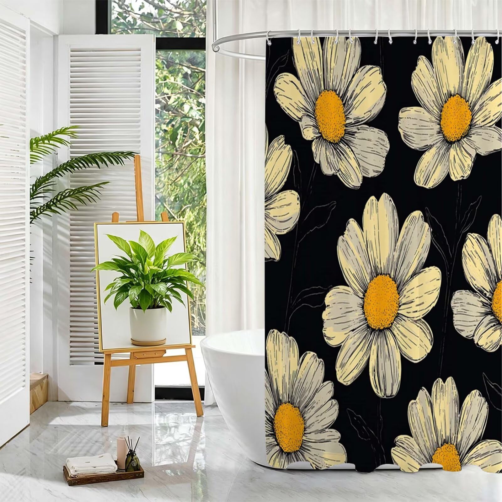 Rideau de Douche Noir, Rideau Douche 180x180cm L-87