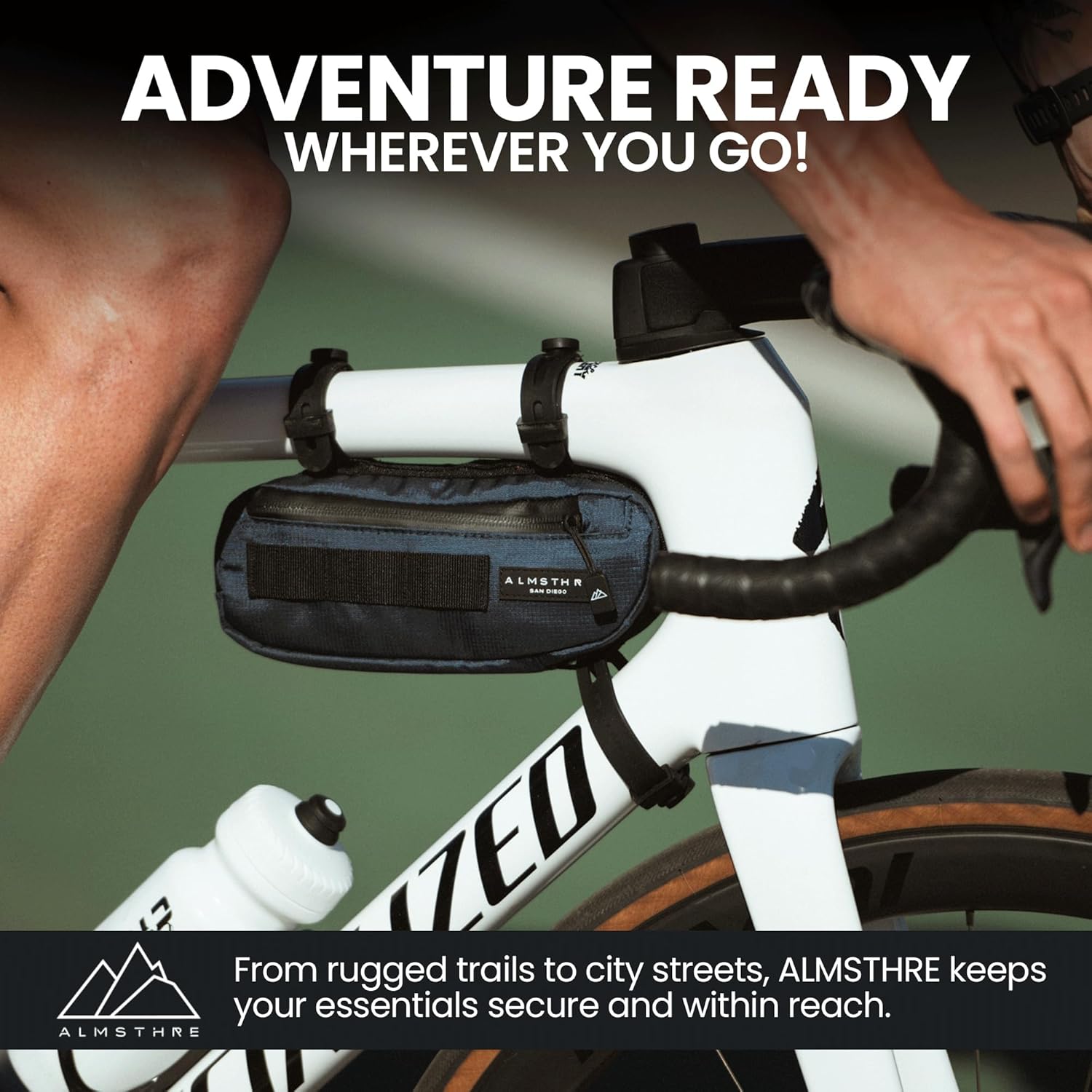 ALMSTHRE Compact Frame Bag Bundle - Blue | Bike Frame Bag, Bike Saddle Bag & Ride Wallet Set | Frame Bag with 3 Adjustable Strap Locations | Internal Pockets Across All Items