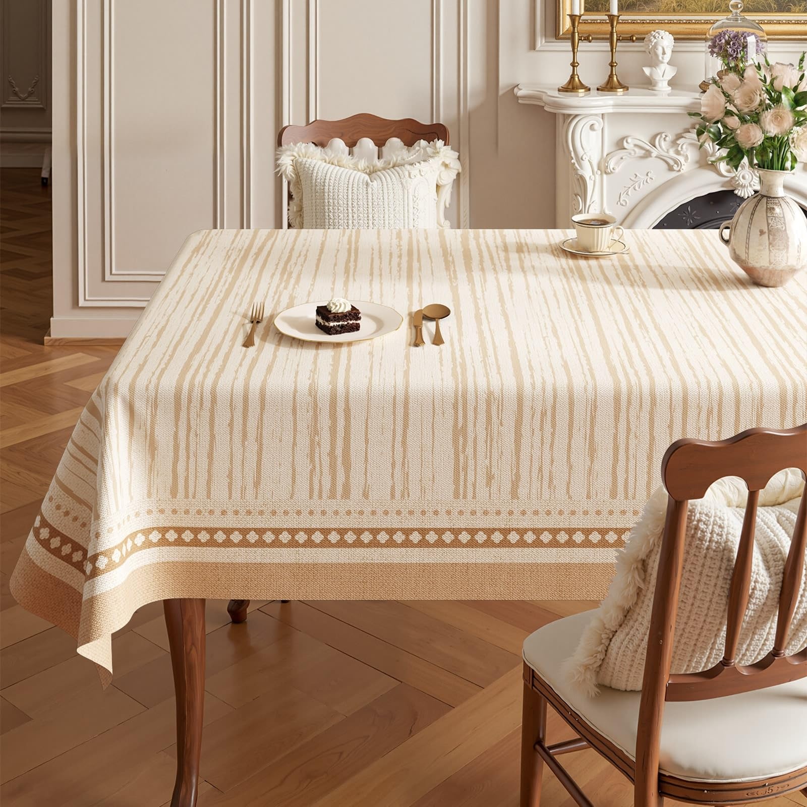 Mantel rectangular para mesa, color beige, caqui, PVC, 140 x 260 cm