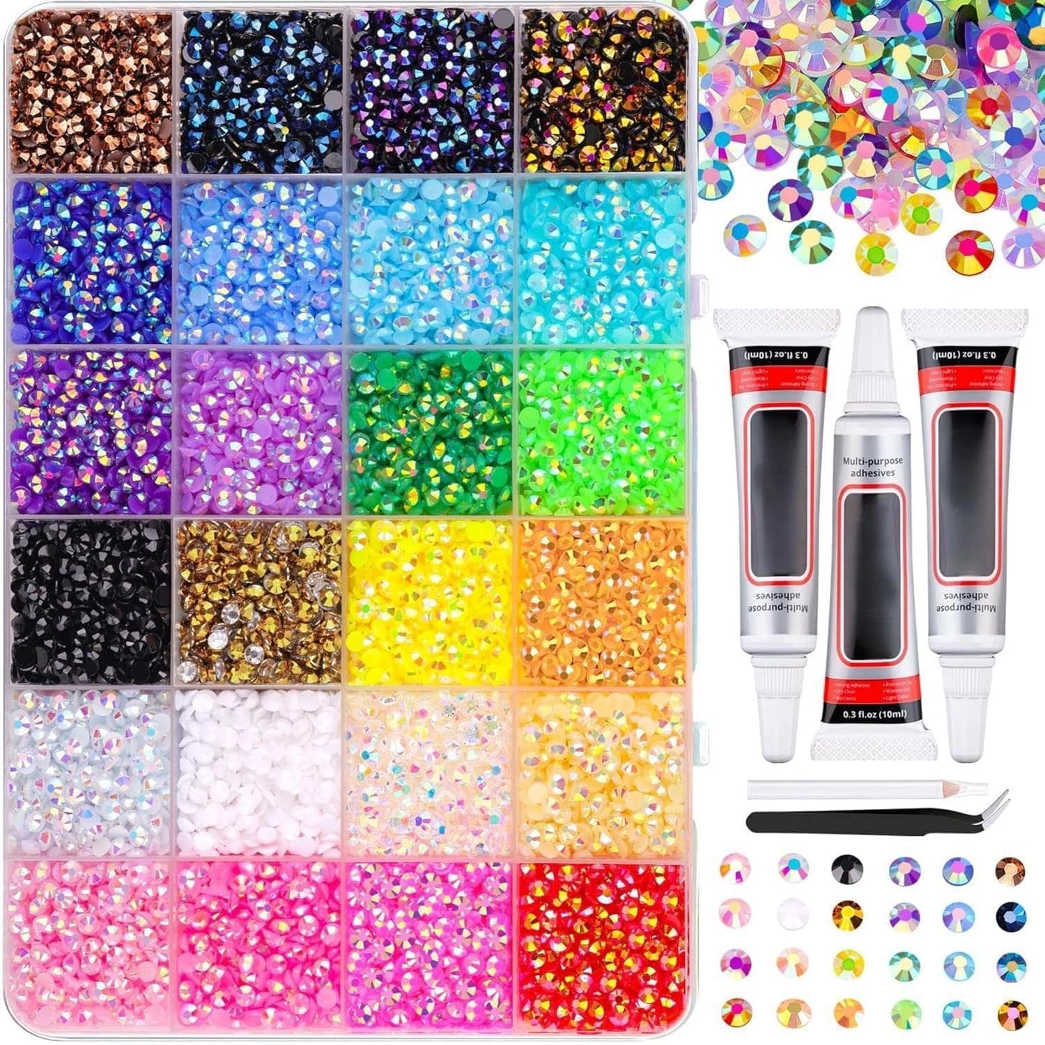 24000 Pcs Resin Nail Art Rhinestones Kit, 24 Color 3 mm Flat Back Gems with Tweezers, Pickup Pen and Adhesive, Bedazzling Crystal Stones for Nails, Crafts, Clothes, Shoes and DIY Decoration-image-34