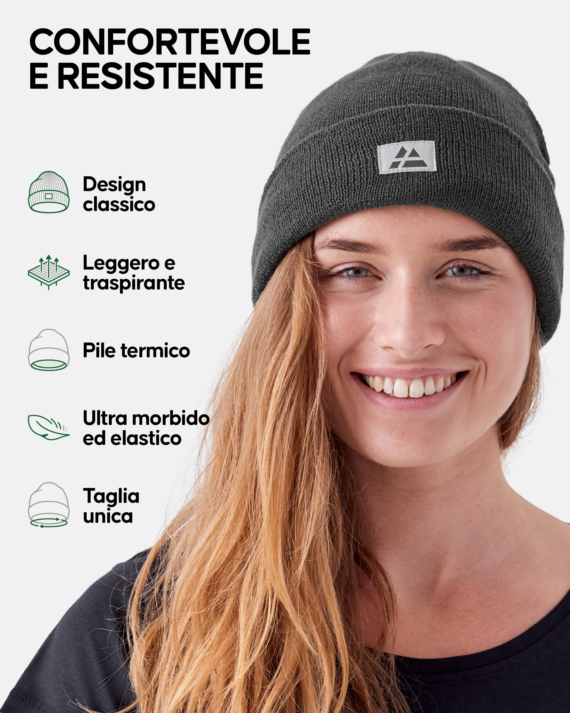 DANISH ENDURANCE Cappello Uomo Lana Merino e Fodera Pile, Berretto in Maglia, Taglia Unica Adulto, Beanie Invernale, per Sci e Sport
