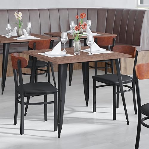 Miniatura 132 de Flash Furniture Wright - Silla de comedor de grado comercial, asiento de madera maciza con acabado de nogal y respaldo de boomerang, 500 libras de