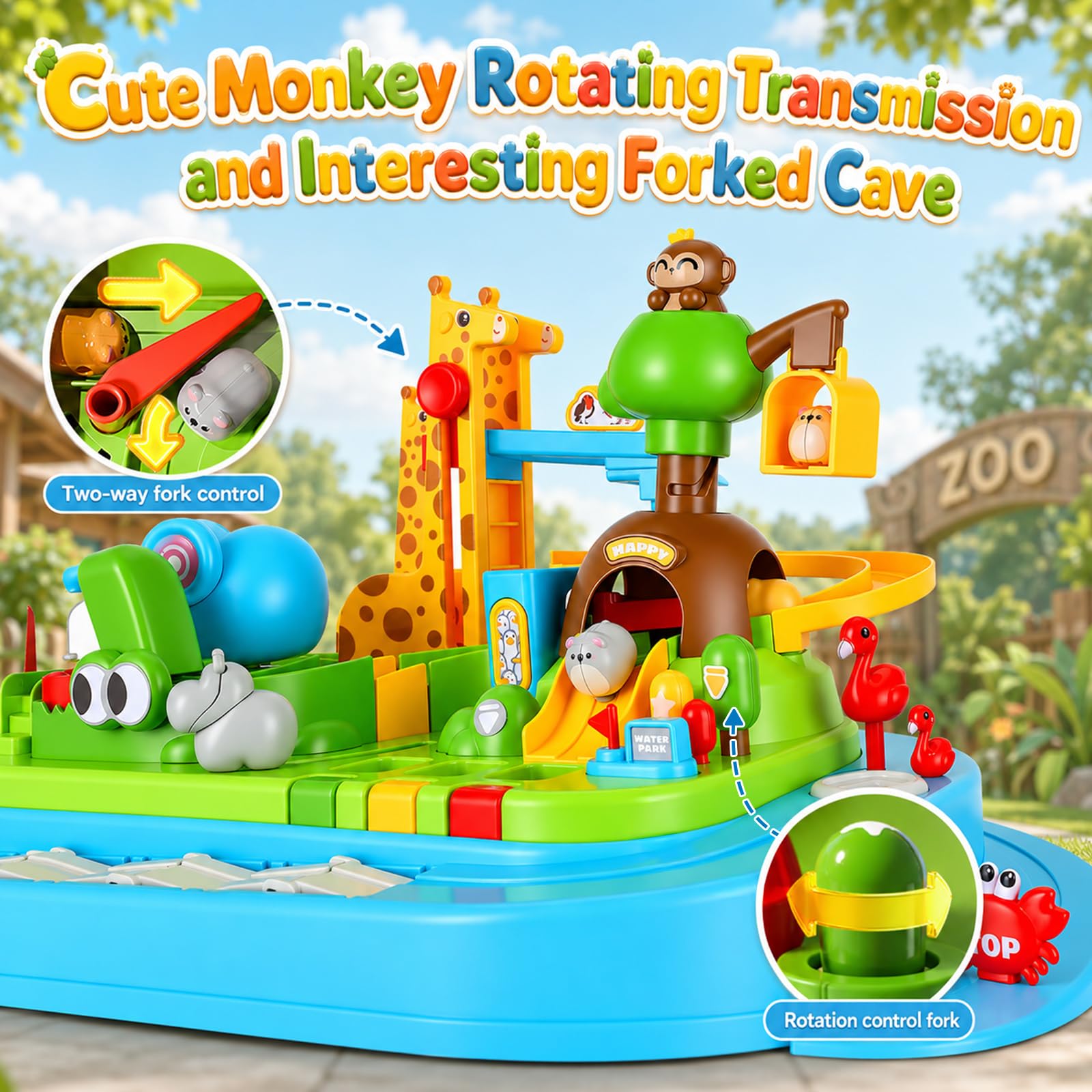 Juego de coches de aventura en pista de carreras de automóviles: vehículos magnéticos para hámsters – 20 etapas de aventura de parque de animales sin baterías, juguete educativo mecánico STEM para