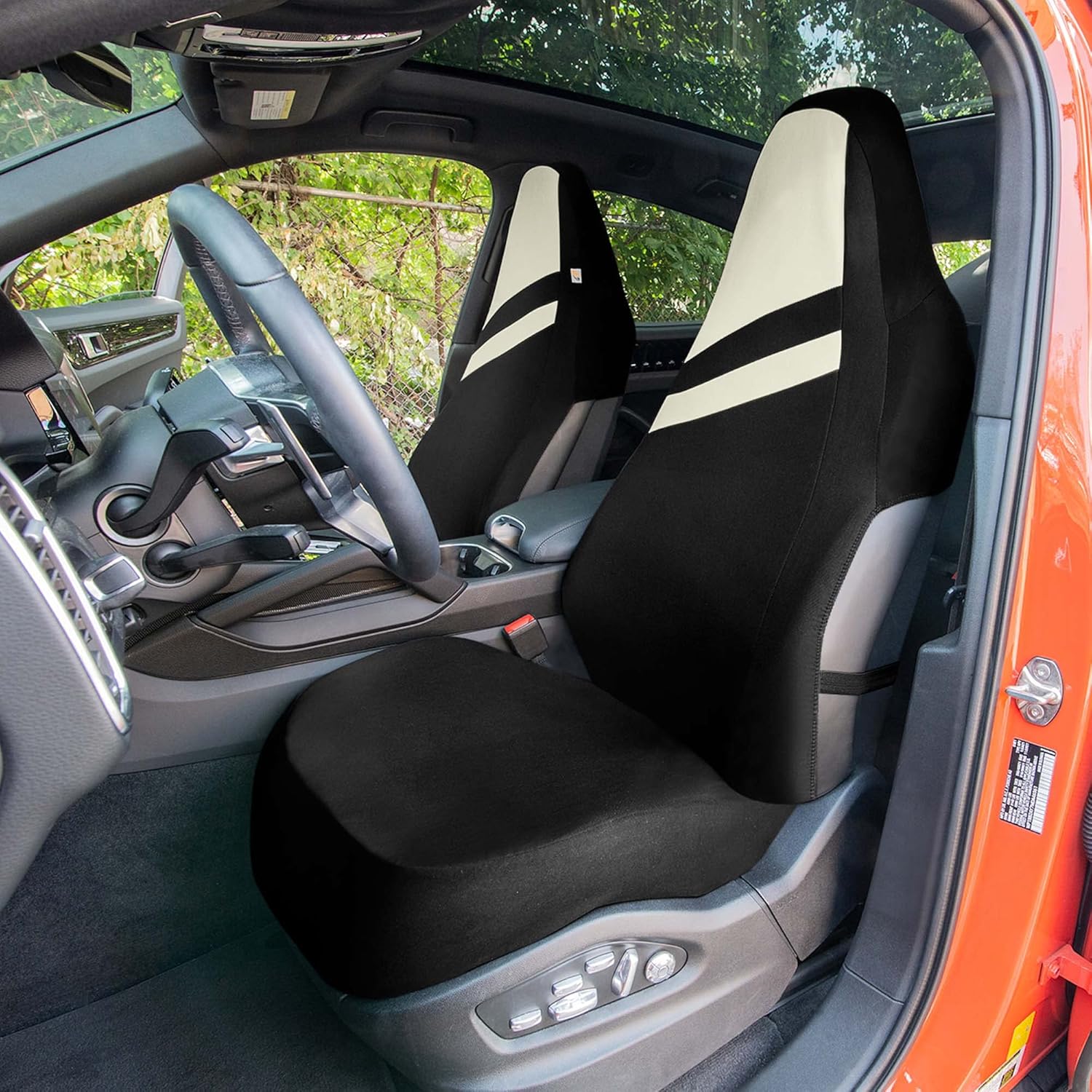 WYLF Universal Fit Car Seat Cover–Full Set of Automotive Seat Cover,BEIGE High Back Sporty Flat Cloth Seat Covers,Seat Protector for Cars, Trucks, SUVs and Vans,Washable Seat Cover, Car Accessories