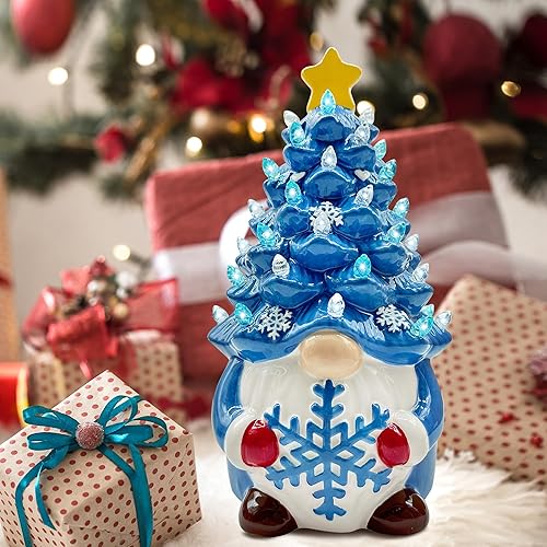 Miniatura 2 de pinata Ceramic Christmas Tree, Christmas Gnomes Decorations for Table Indoor, Blue Gnome Lighted Ceramic Tree Decor