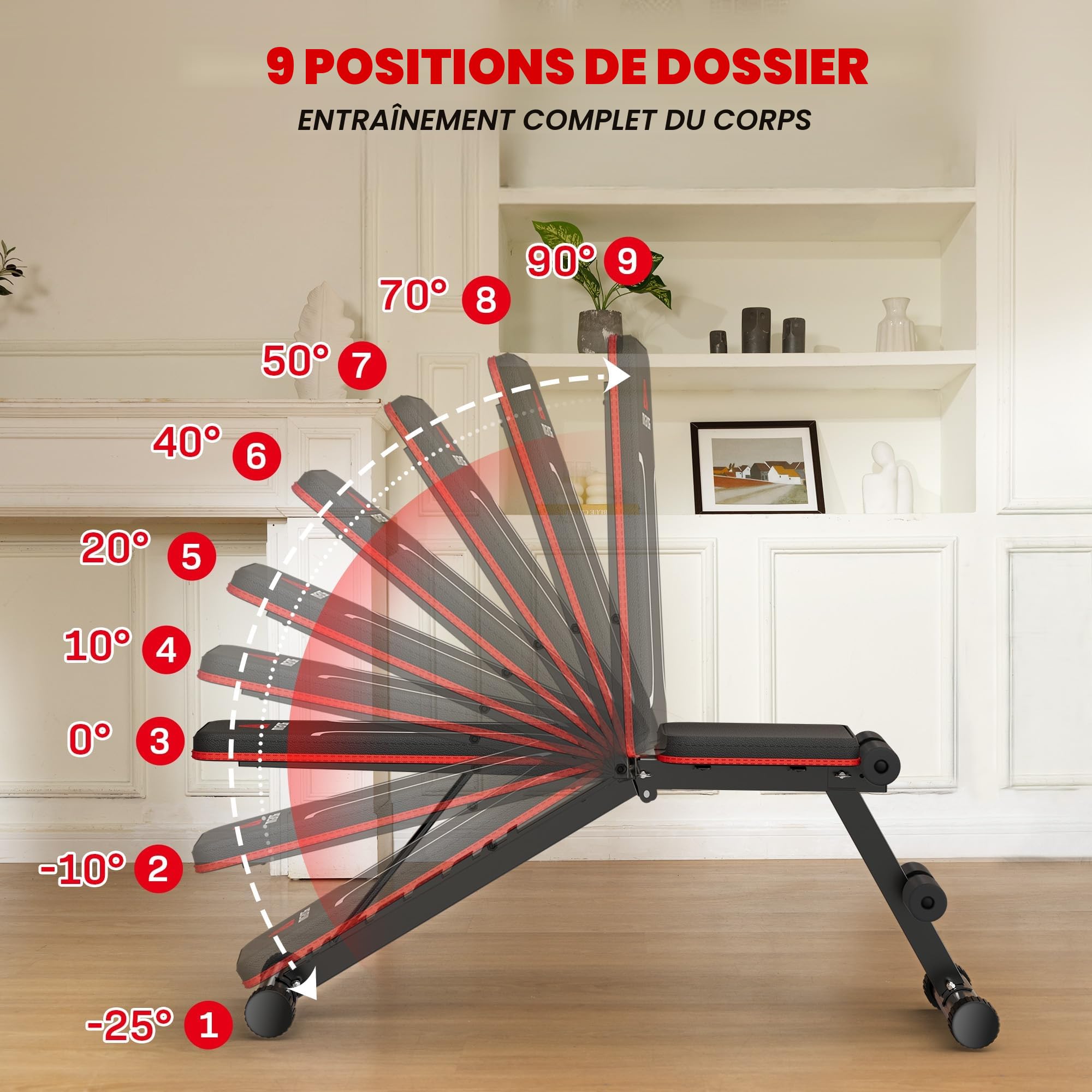 Roygym Banc de musculation pliable multifonction avec dossier réglable, banc de musculation incliné pour entraînement complet du corps, charge de 300 kg/400kg