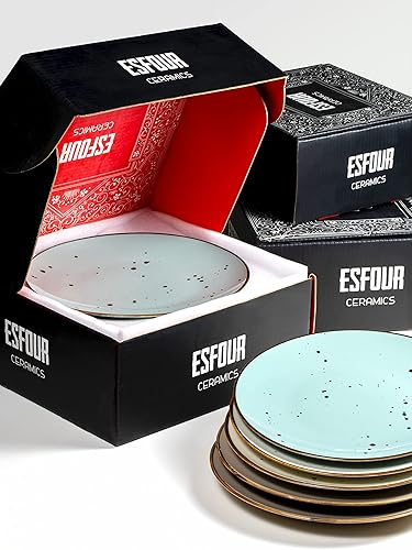 Miniatura 6 de Juego de 6 platos llanos de 11 pulgadas, aptos para microondas, horno, lavavajillas, resistentes a los arañazos, platos de porcelana para carne,