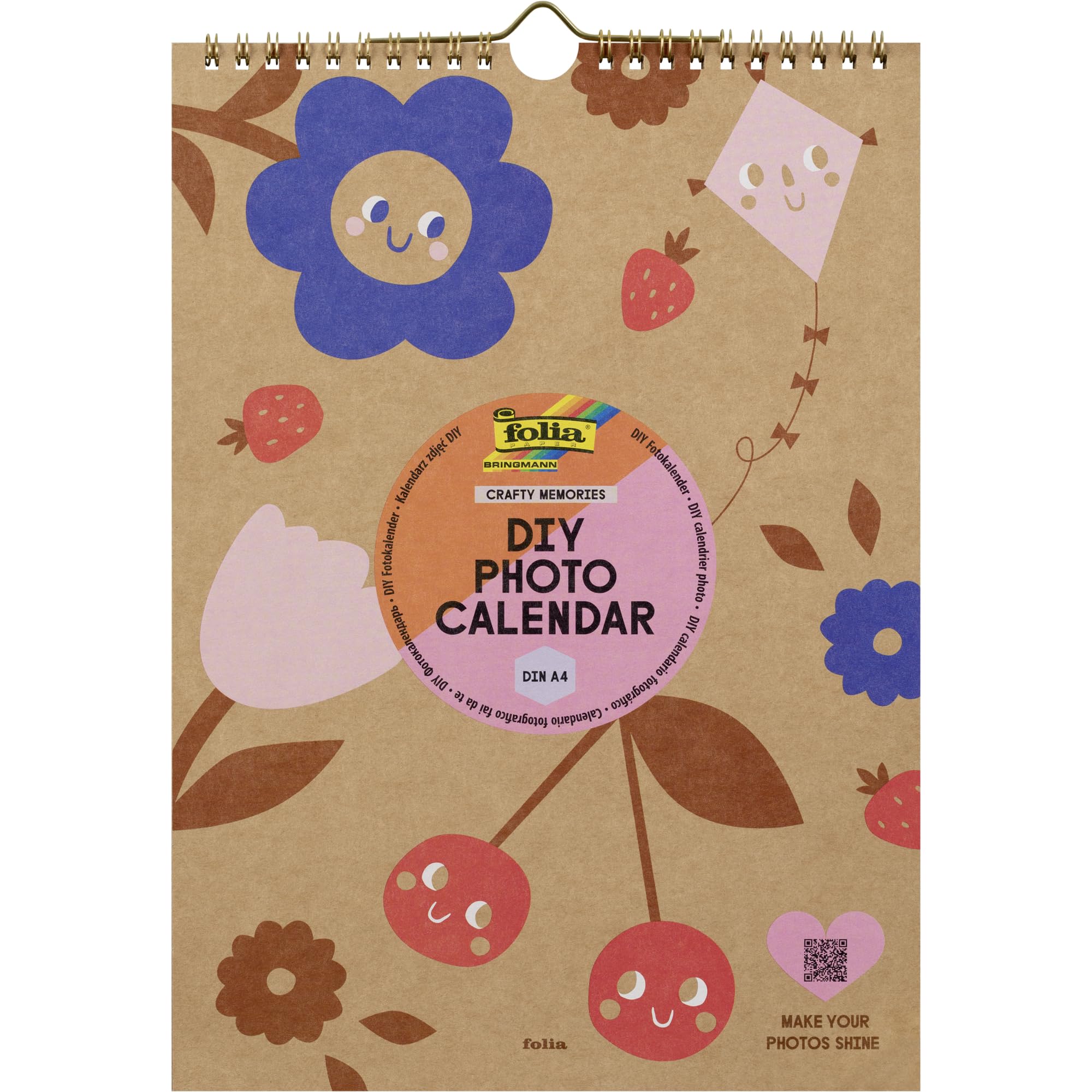 folia 23131 DIY Photo Calendar Craft Memories, DIN A4, Craft Calendar Made of Kraft Paper for DIY Wall Calendar with Spiral Binding