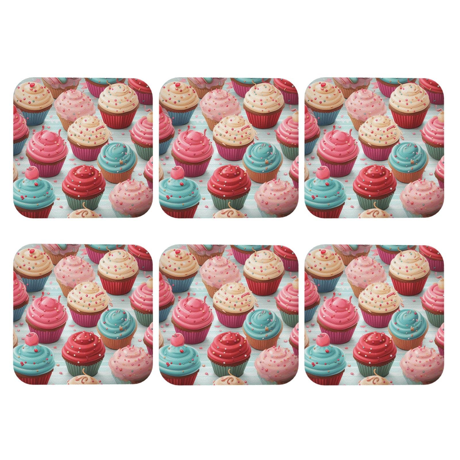 6pcs Leather Coasters for Drinks, Colorful Sweet Lollipop Cupcake Donut Drink Coasters for Tabletop Protection, 4" Cup Coasters for Coffee Table Decor, Non-Slip Drinking Cup Mat for Hot Or Cold Drink