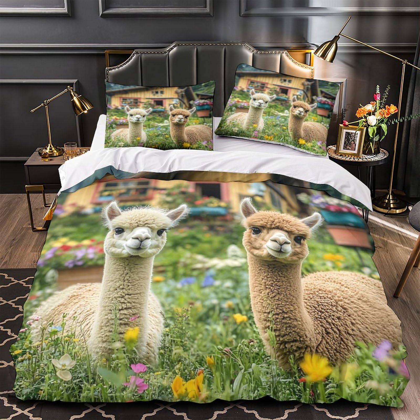 MMDASBVPE Alpaca Animals Duvet Cover 3D Design Printed Machine Washable 3 Pieces Bedding Set Zipper Comforter Cover Hotel Quality Breathable for Adults Kids Women Teens Youth Single（135x200cm）