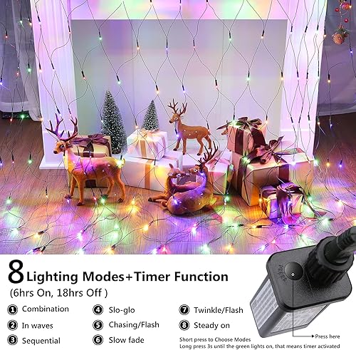 Miniatura 2 de LYHOPE 360 luces LED de red de Navidad de 12 x 5 pies, 8 modos de bajo voltaje de malla de alambre verde para decoración de árboles de Navidad,