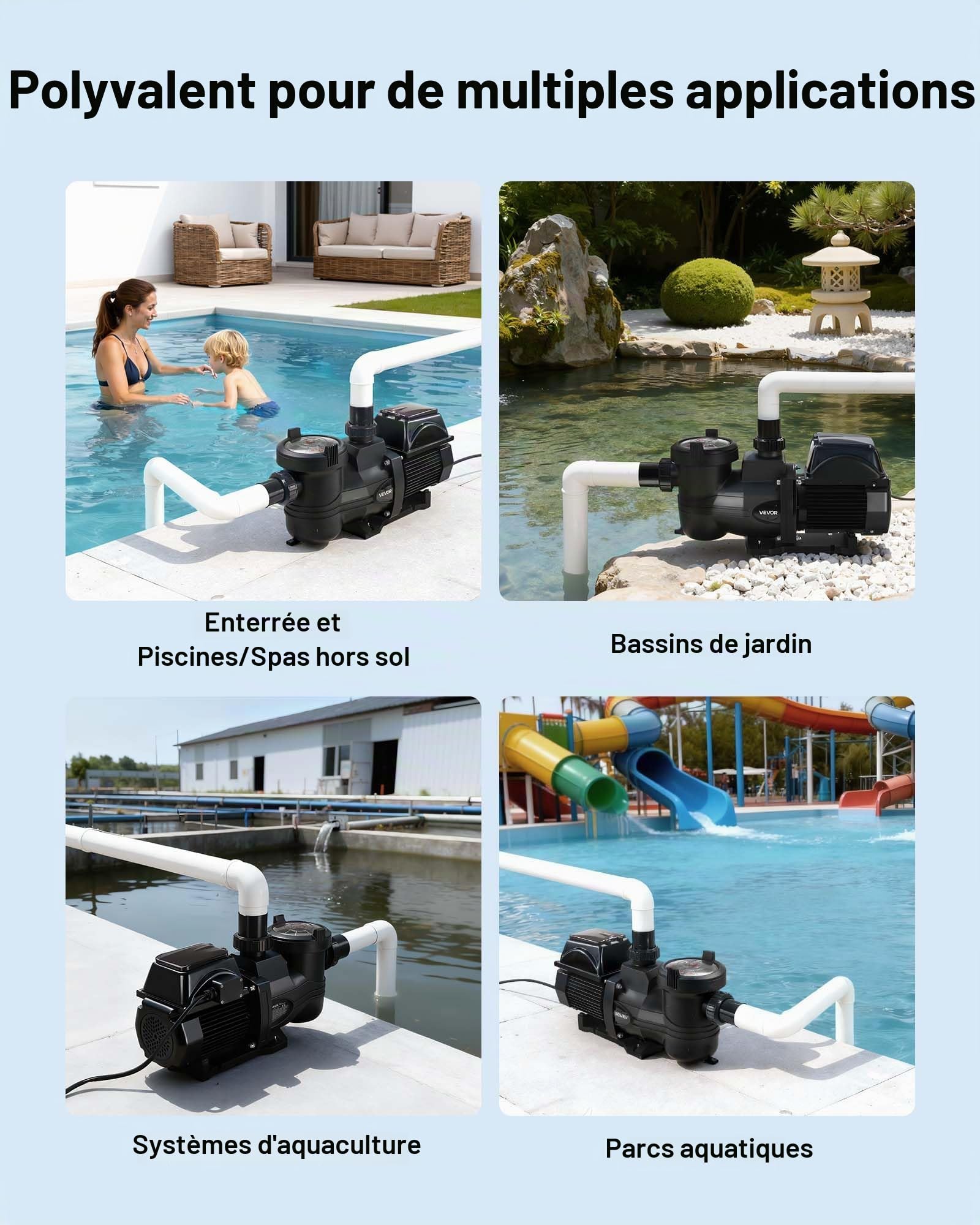 VEVOR Pompe Piscine Vitesse Variable 1350 W Pompe Filtration Piscine 30000 L/h pour Piscines Hors Sol Enterrées, Spa, Auto-amorçante, avec Panier Filtre, Minuterie, Hauteur Refoulement 16 m, 220-240 V