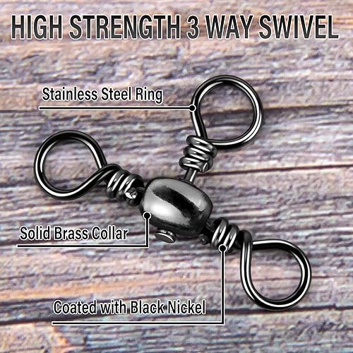 Miniatura 4 de Alwonder Paquete de 50 unidades de pesca de 3 vías giratorias de 35 a 175 libras, de acero inoxidable de alta resistencia, giratorio de tres vías