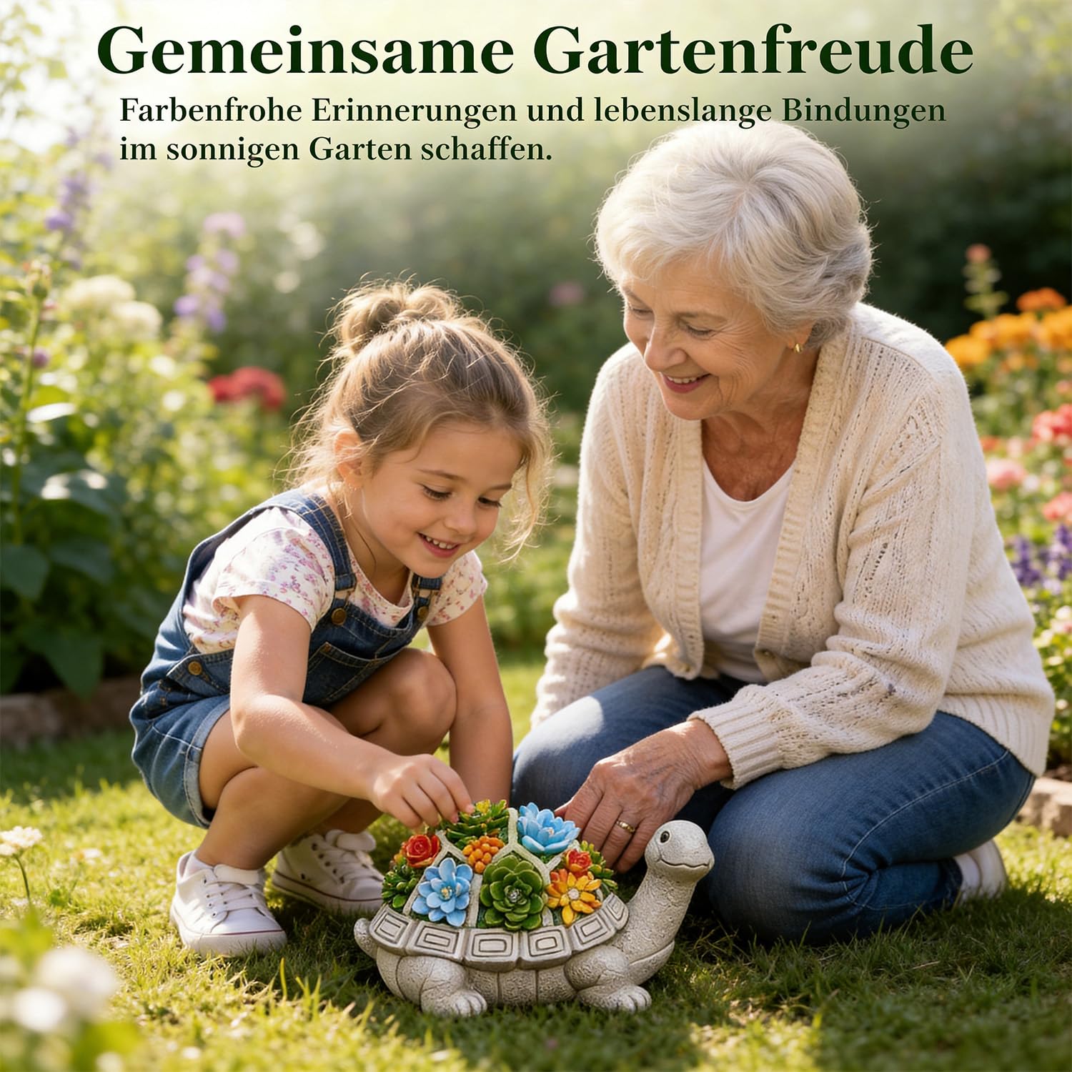 Yeomoo Solar Gartenfiguren Schildkröte Gartendeko für Draußen, mit Sukkulenten und 7 LED Leuchten Home Balkon Dekoration, Figur Kawaii Geschenke für Frauen/Mama Deko für Zimmer Terrasse