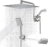 Vista 18 de Cabezal de ducha de alta presión de 10 pulgadas con combo de mano, brazo de extensión de 12 pulgadas de altura ajustable, potente cabezal de ducha