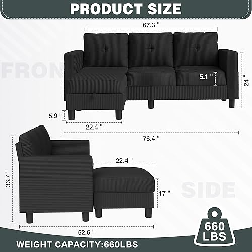 Miniatura 2 de JY QAQA Sofá modular convertible con sofá de 3 asientos, sofá otomano en forma de L con tela de lino moderna para sala de estar pequeña, apartamento