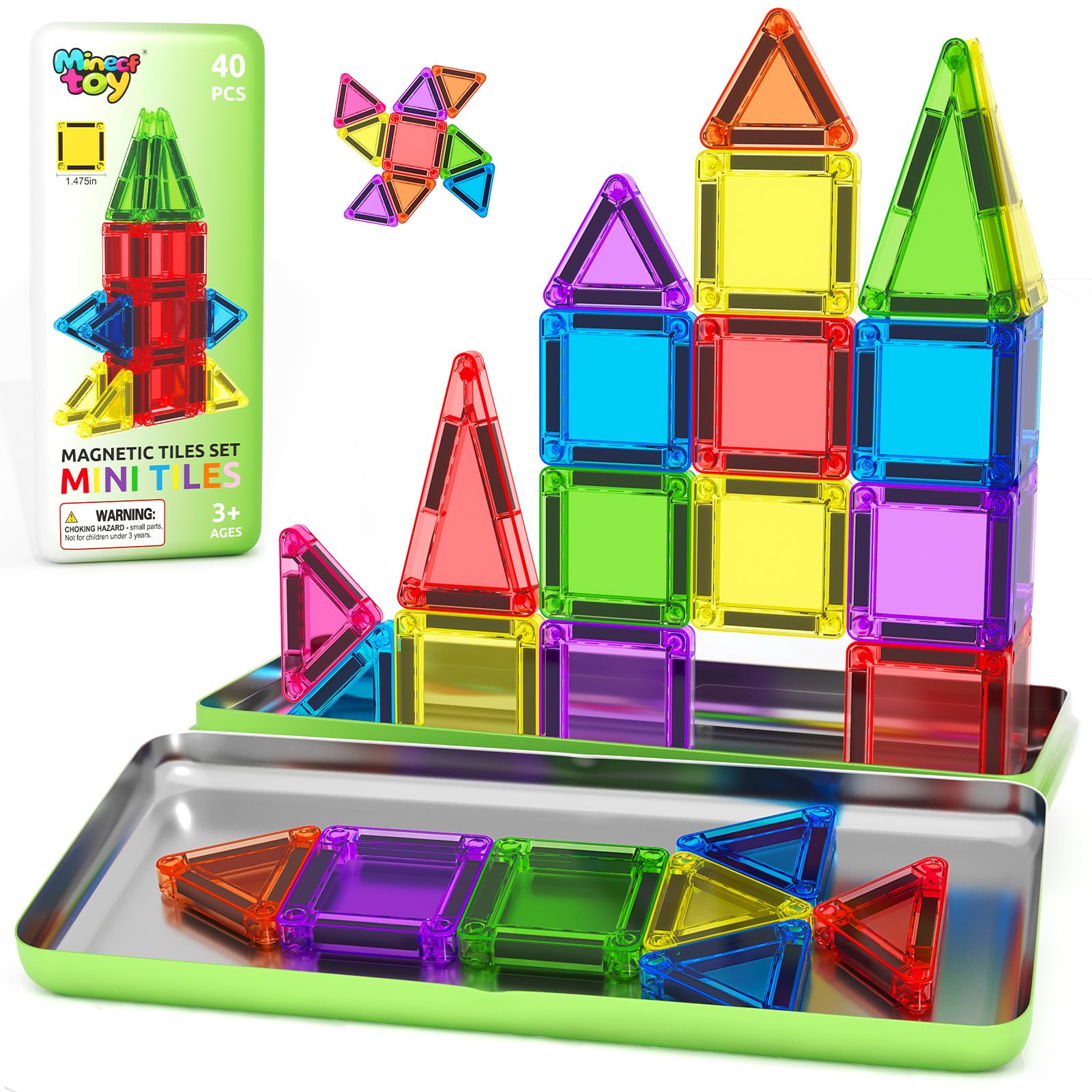 40PCS Mini Magnetic Tiles Toddler Travel Essentials Toys with Case Set Magnetic Building Blocks Kids Games Montessori Preschool