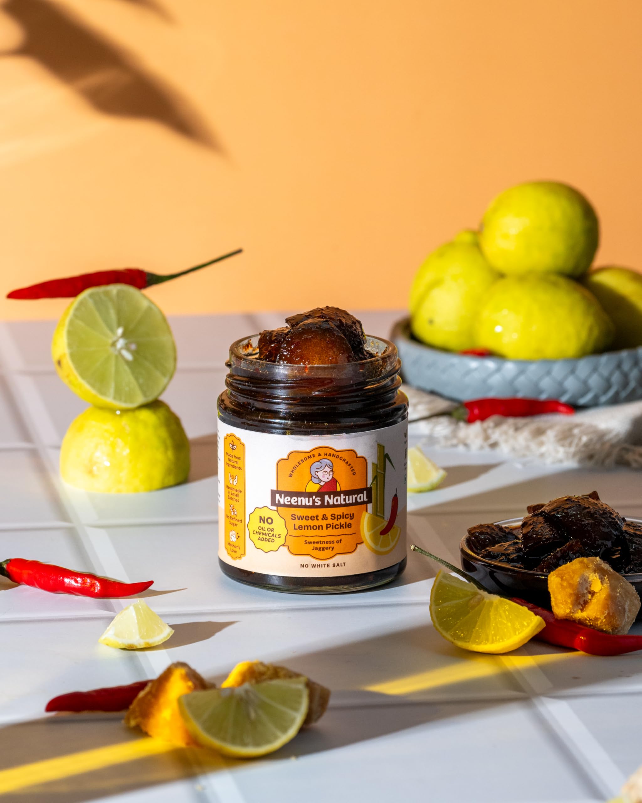 Neenu's Natural Homemade Sweet & Spicy Lemon Pickle - 200gm | Authentic Khatta Meetha Nimbu Achaar | Traditional Indian Achaar | No-Oil | Homemade Style, No Preservatives - Image 7 thumbnail
