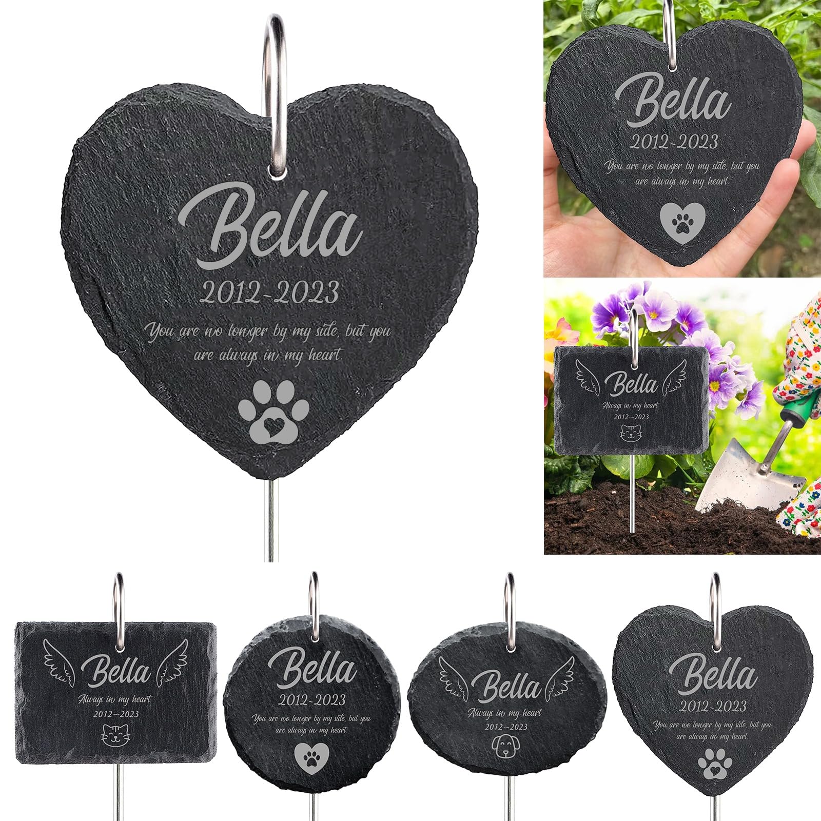 MoneRffi Personalised Pet Memorial Plaque,Dog Memorial Gifts,Custom Remembrance Garden Stone,Bereavement Gifts for Loss of Dog Cat,Natural Slate Stand Grave Stones