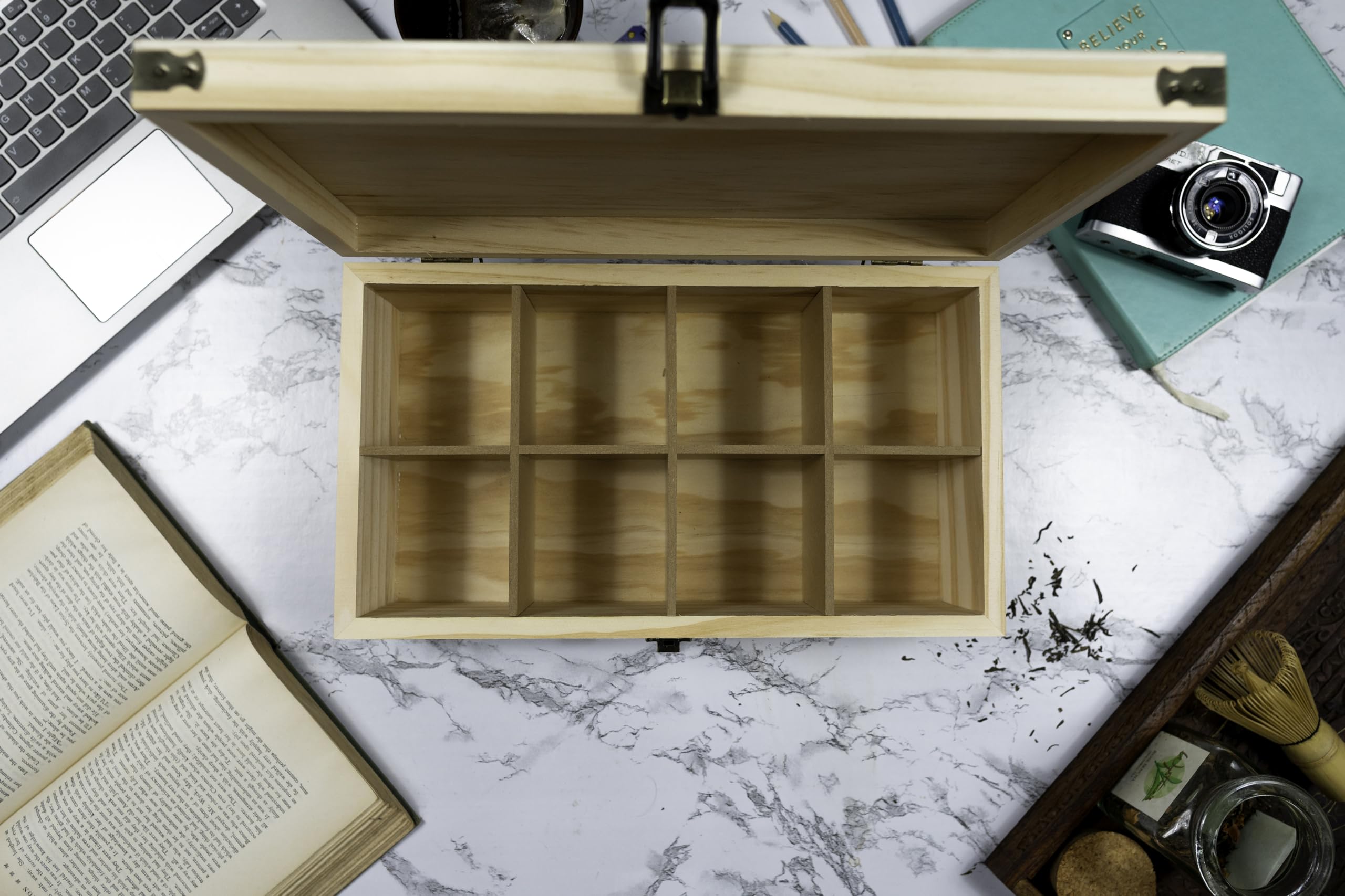 Zen Earth - Caja de Almacenamiento de Madera de Pino (Madera de Pino Natural Tea, 8 Ranuras)