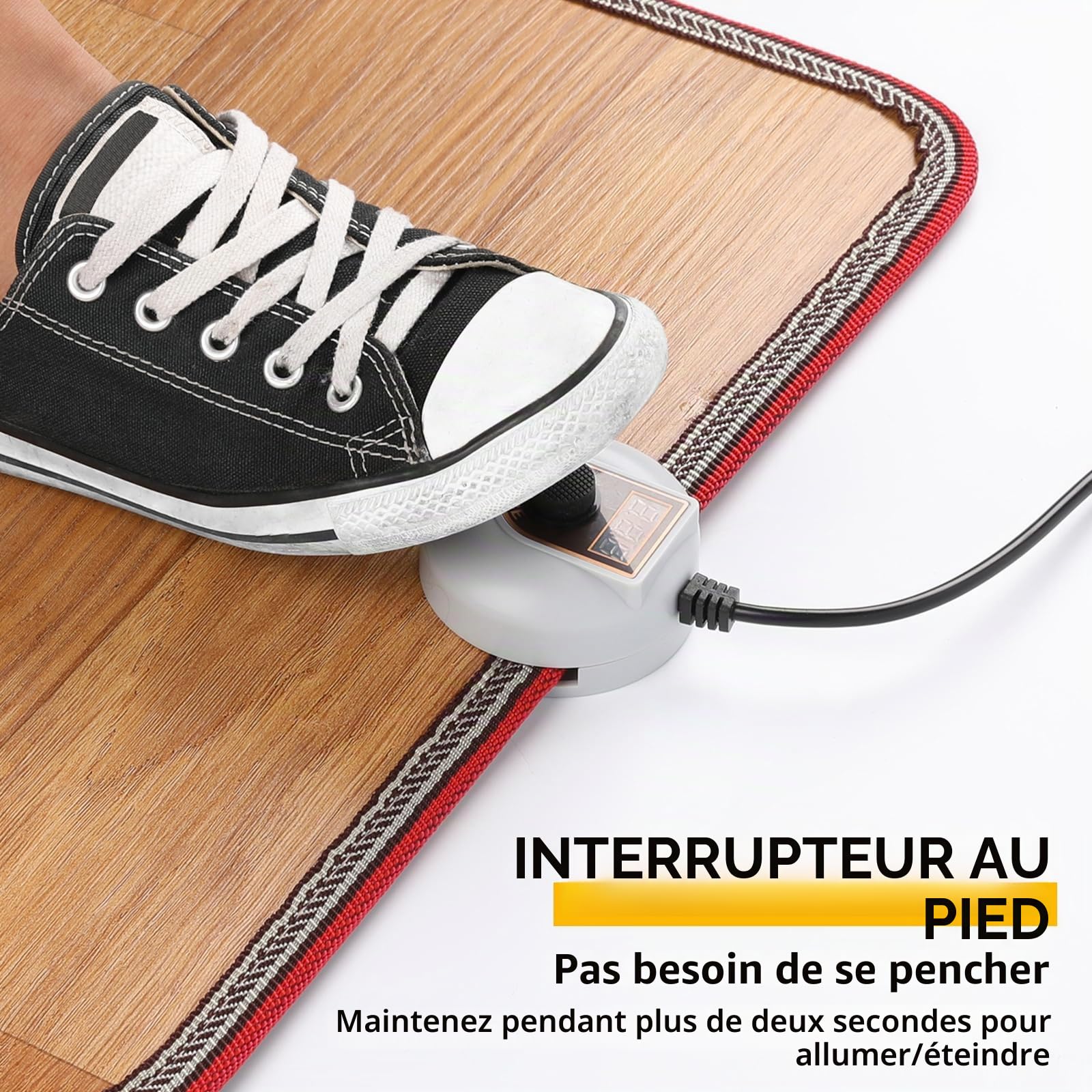 Livtribe AC 230 V - Tapis de sol chauffant en cristal de carbone - Chauffe-pieds chauffants électriques pour bureau, maison (marron)