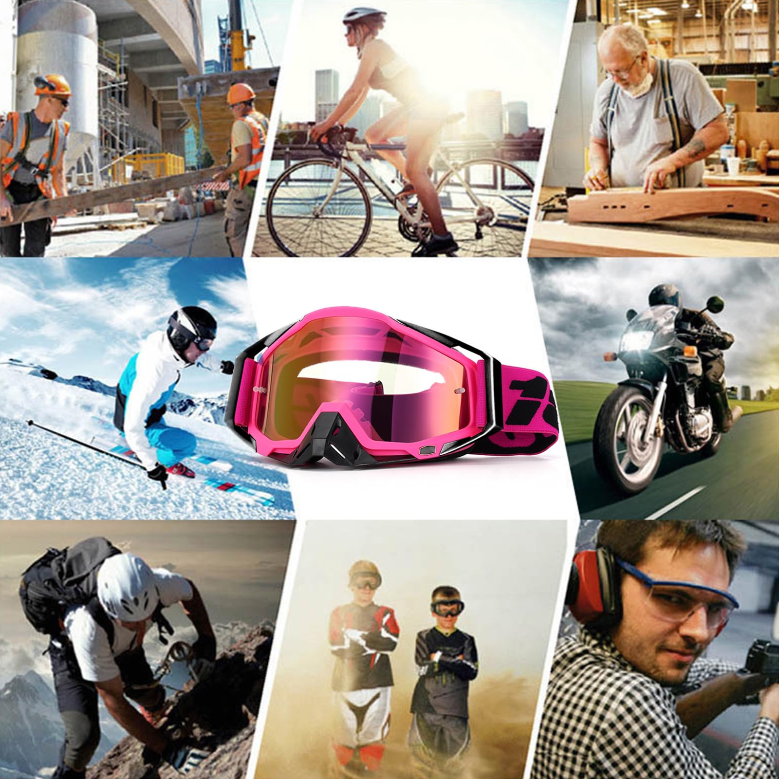 Occhiali da Motocross, Antivento e Antipolvere, Antiappannamento e UV, per Dirt Bike, Sci, Cross, Ciclismo e Gare di Fondo, Rosa 1, Multisport, Unisex