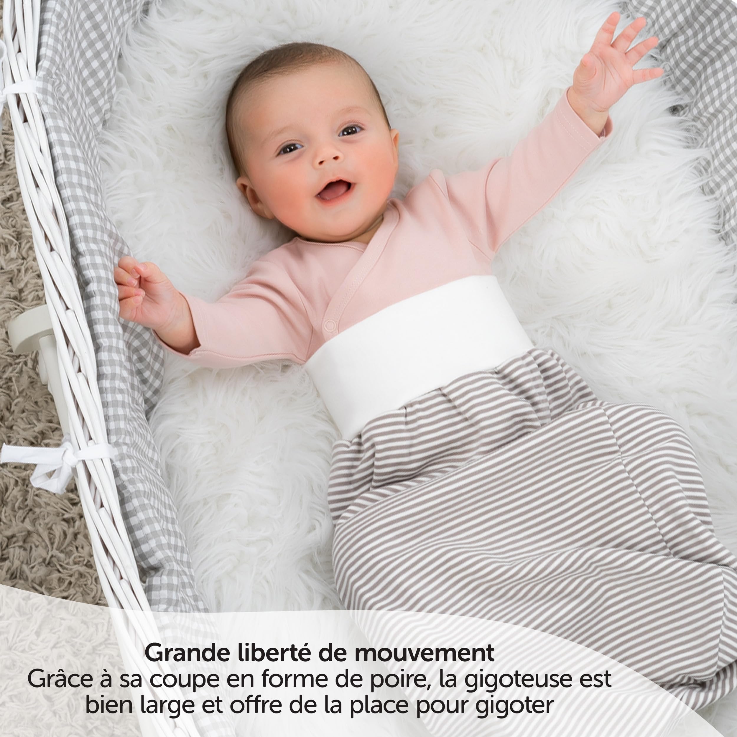 LaLoona - Demi Gigoteuse Bébé en Coton - Sac de Couchage Bebe Naissance Léger, TOG 0,5, sans Haut, sans Pied, Testée OekoTex Standard 100 - Rayures Beige Marron
