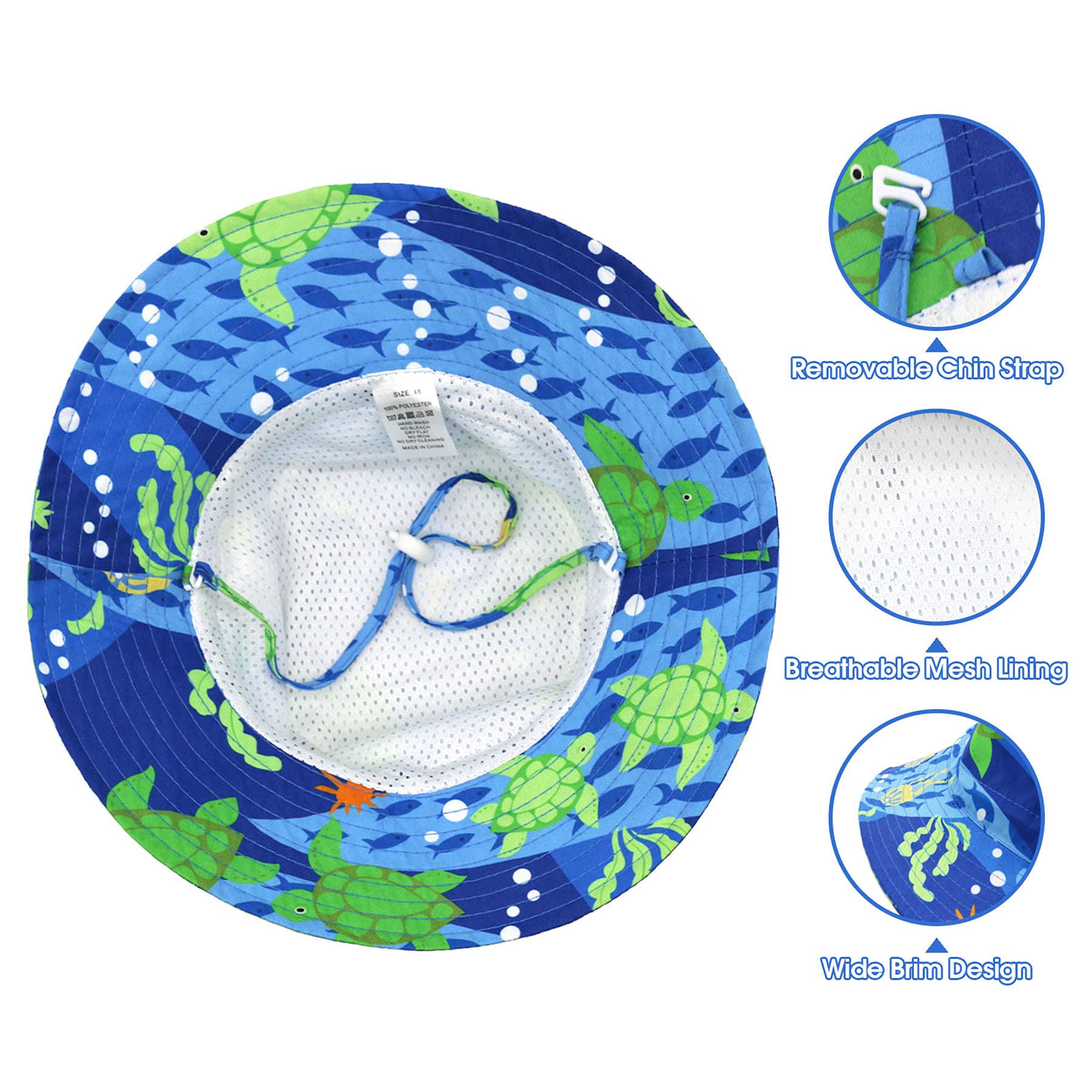 Sombrero de sol para bebé, sombrero de bebé, sombrero de niño pequeño, sombrero de pescador UPF 50+ para bebés y niñas, sombrero de playa con ala ancha para niños, Sea World, 6-12 meses