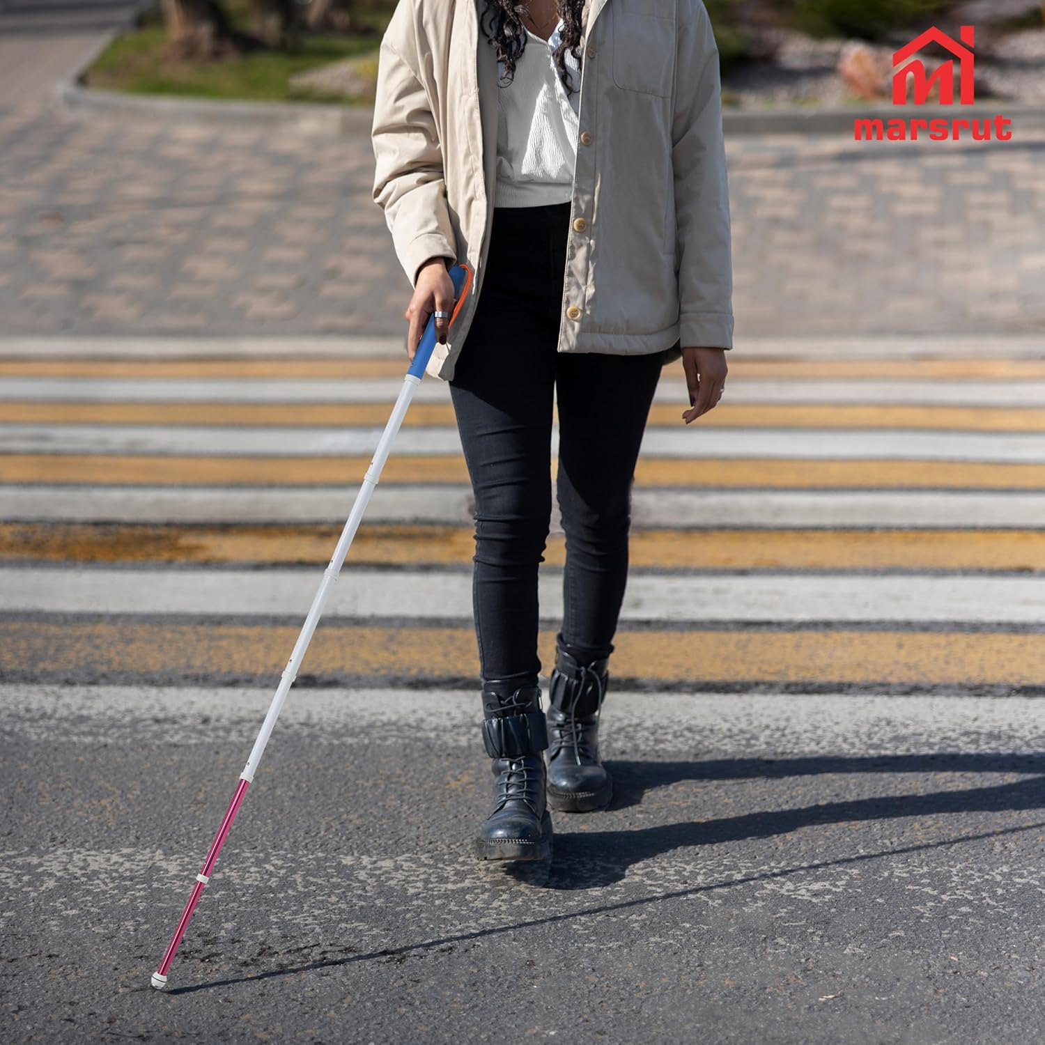 Walking Stick for Blind Telescopic Cane with Storage Bag, 51" Extented Anti Slip Shockproof Retractable Folding Reflective Telescoping Prop Gadgets Items for Seeing Eye Vision Visually Impaired-Blue