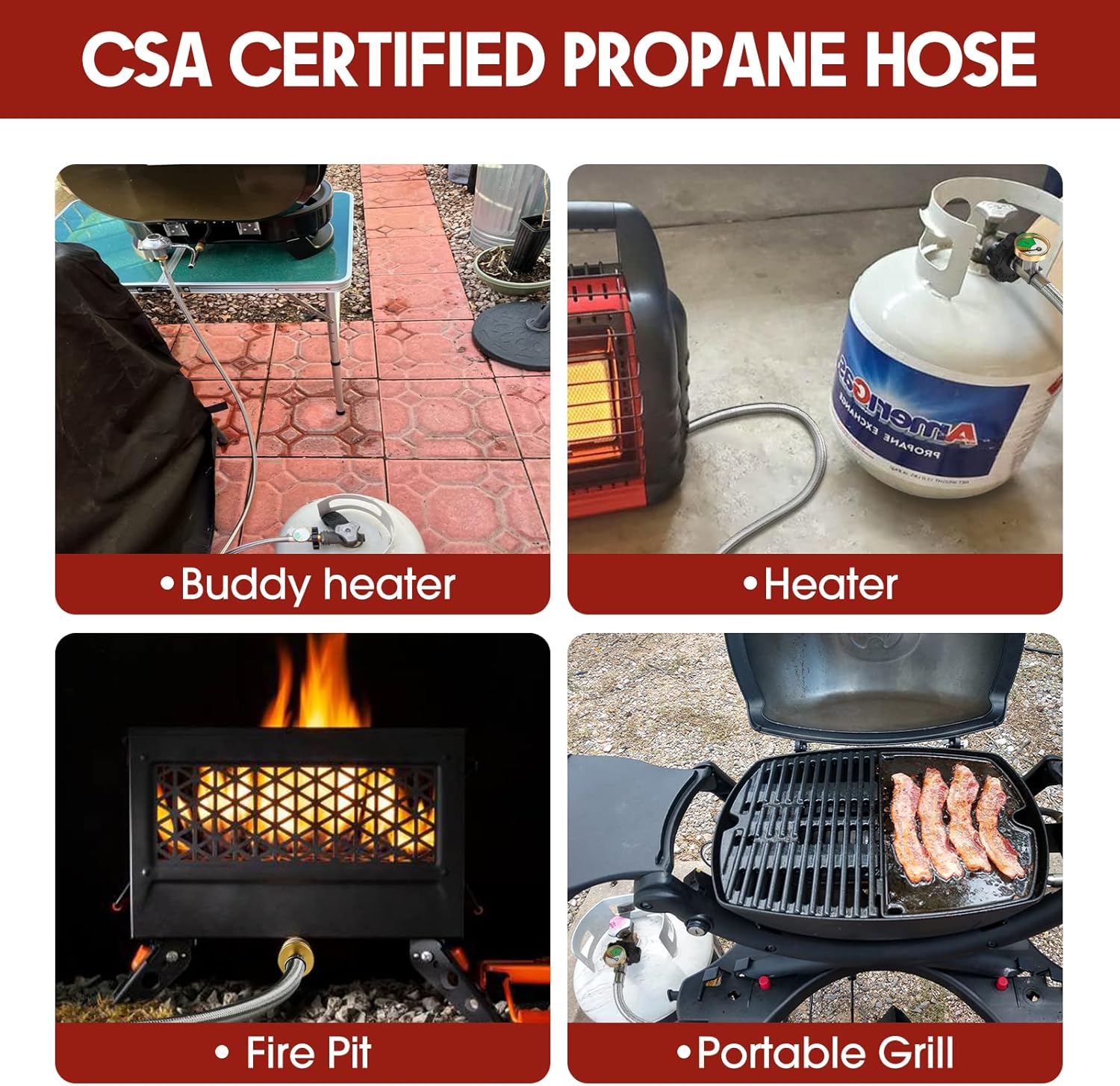 Propane Hose Adapter, 5FT Stainless Braided POL Hose with Gauge, 1lb to 20lb Converter, Ideal for Grill, Buddy Heater, Griddle, Camping Stove, 1 Year Warranty, 1 Pack