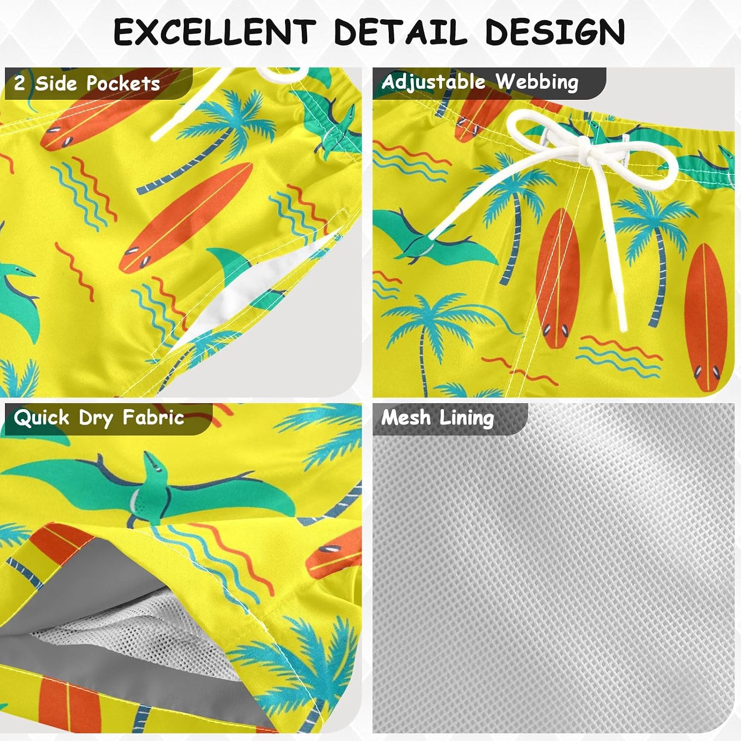 Boys Swim Trunks Flying Dragon Surf Quick Dry Bathing Suit Swimsuit Toddler Beach Board Shorts Mesh Swimwear 2-12Y