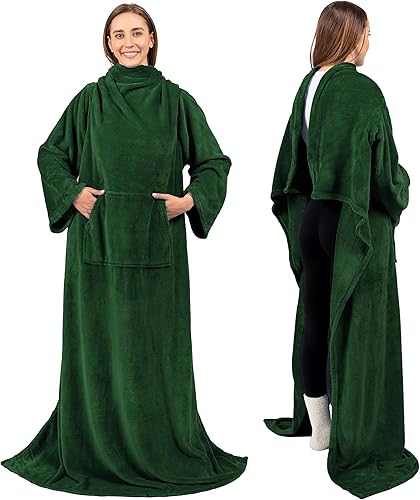 PAVILIA Blanket with Sleeves for Adult Women Men, Soft Warm Wearable Blanket Fleece Wrap Throw, Robe Blanket Gift