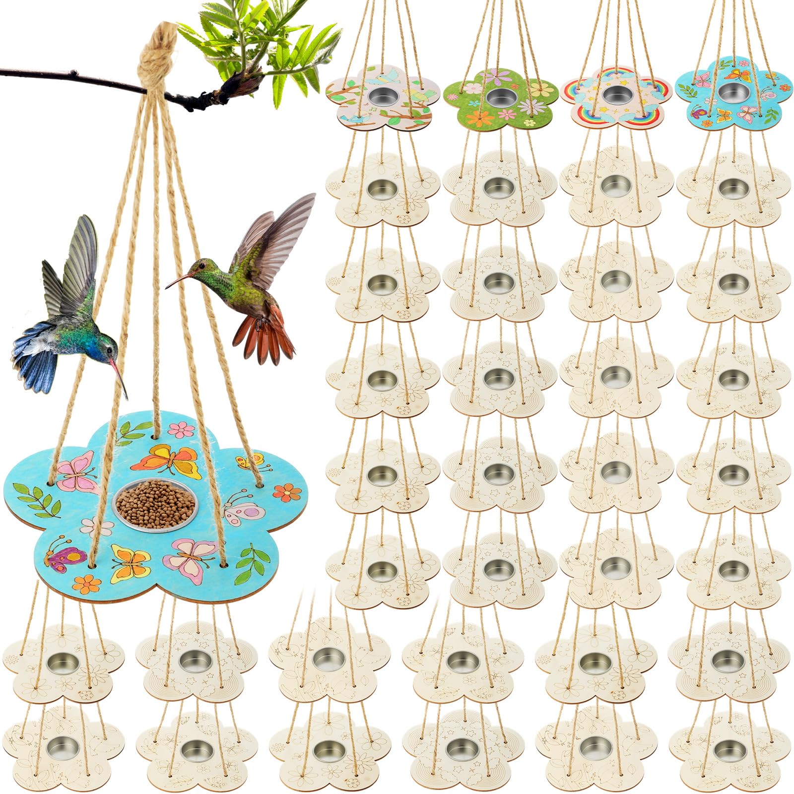 DoubleFill Bird Feeder Craft Kits for Kids Ages 3-8 DIY Wooden Bird Feeder to Build Arts and Crafts for Kids DIY Your Own Unfinished Wooden Ornaments Painting Kits Outdoor Party Favor Gift (24 Pack)