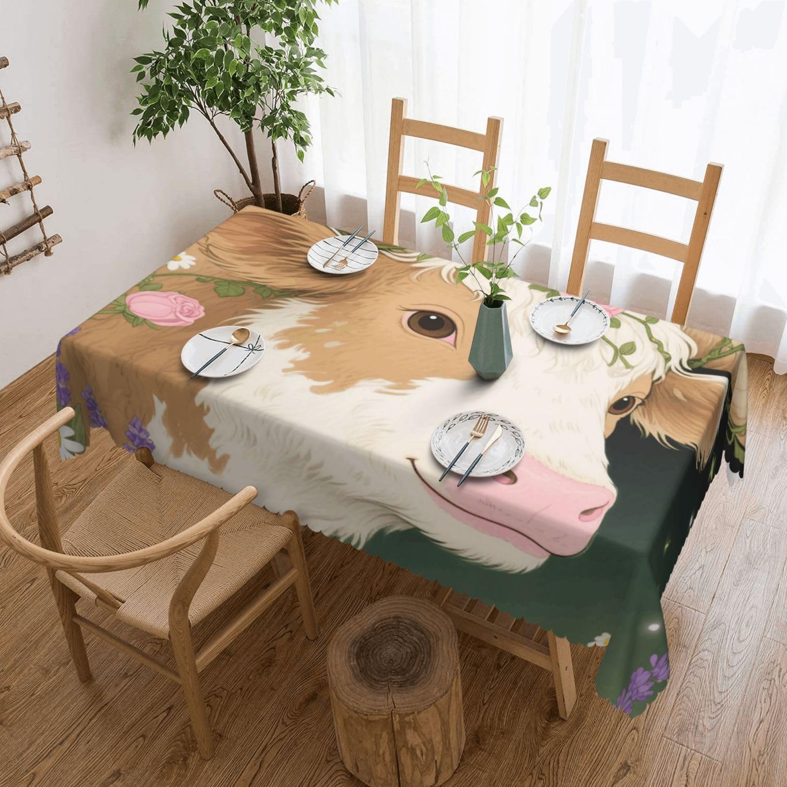 Nappe fleurs de bétail imperméable 137x183cm pour table rectangulaire de salle à manger