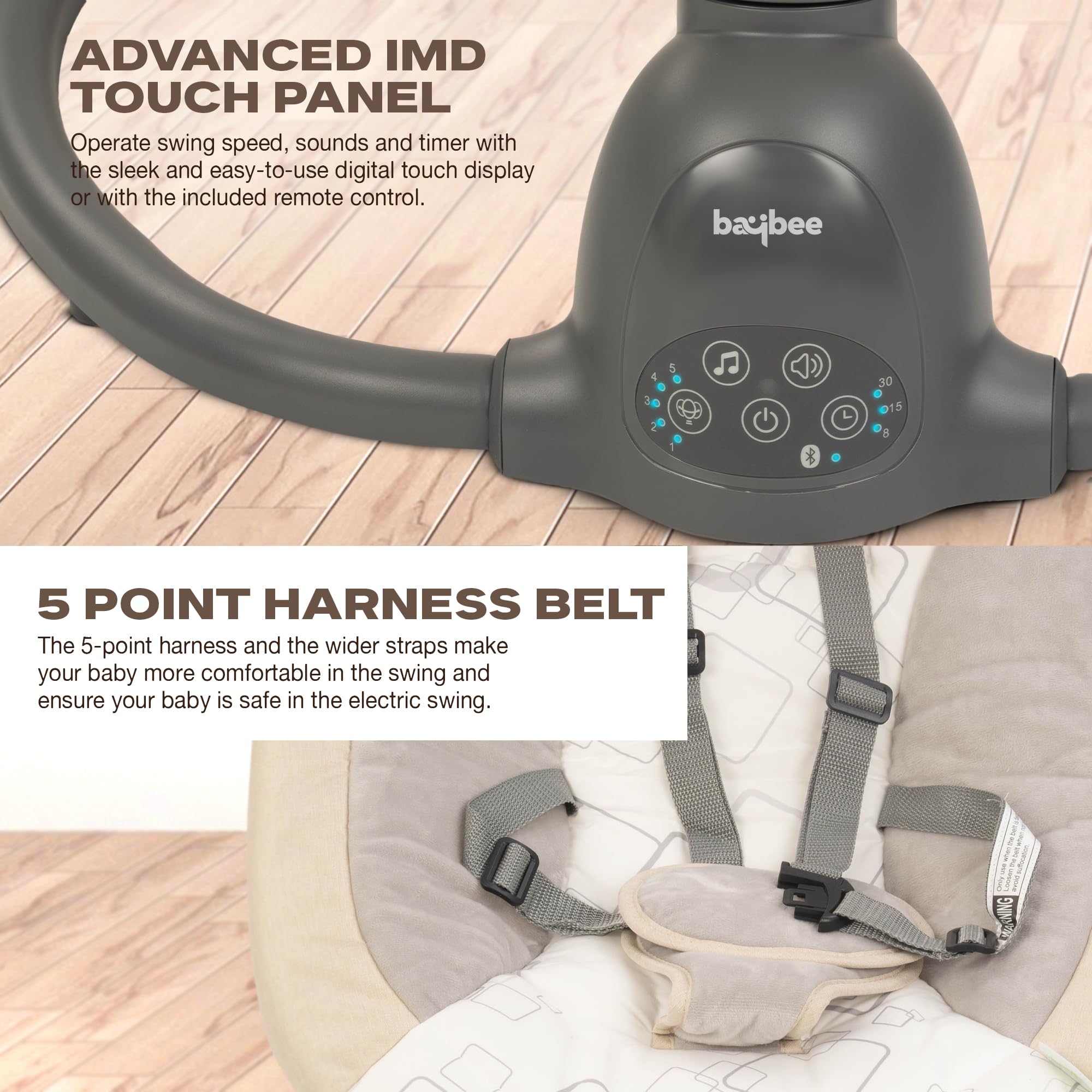 BAYBEE Plastic Automatic Electric Swing Cradle for New Born Baby with Adjustable Swing Speed, Remote | Infant Rocker, with Mosquito Net, Safety Belt, Music, & Toys | Swing for Baby (Beige) - Image 4 thumbnail