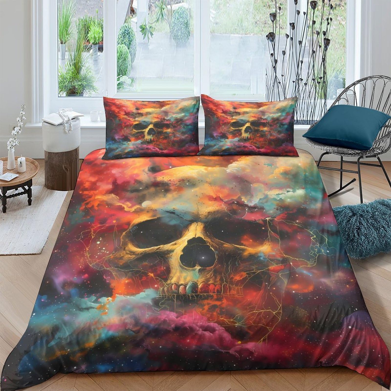 Ctjqhvkz Style-10 3D Printed Fiery Skull Fitted Sheet Microfiber Soft Colorful Smoke Mattress Cover For Bedroom Dorm Decor Easy Care Single（135X200cm）