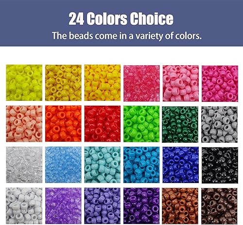 Miniatura 2 de Cuentas de poni a granel, 4800 unidades, 24 colores, cuentas de pony arcoíris para hacer pulseras de manualidades, cuentas de pelo para trenzas,