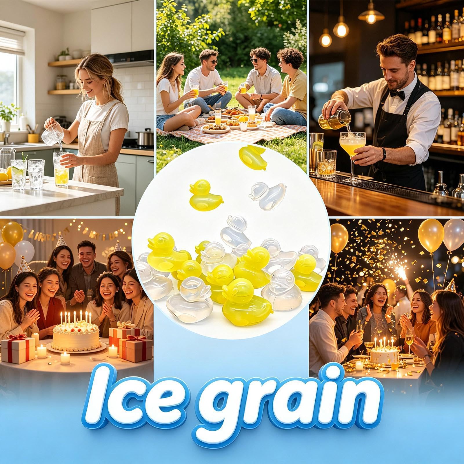Reusable Duck Chillers - 100 Piece Ice Ball Cubes, Fast Freezing Beverage D
